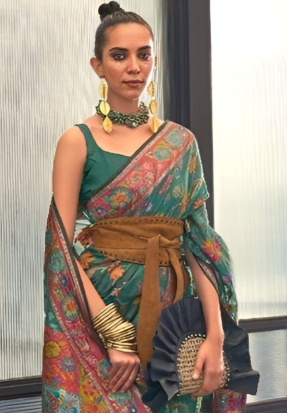 EKKTARA Saree For Women Green Colour Kashmiri Handloom Weaving Silk Saree With Unstitched Blouse