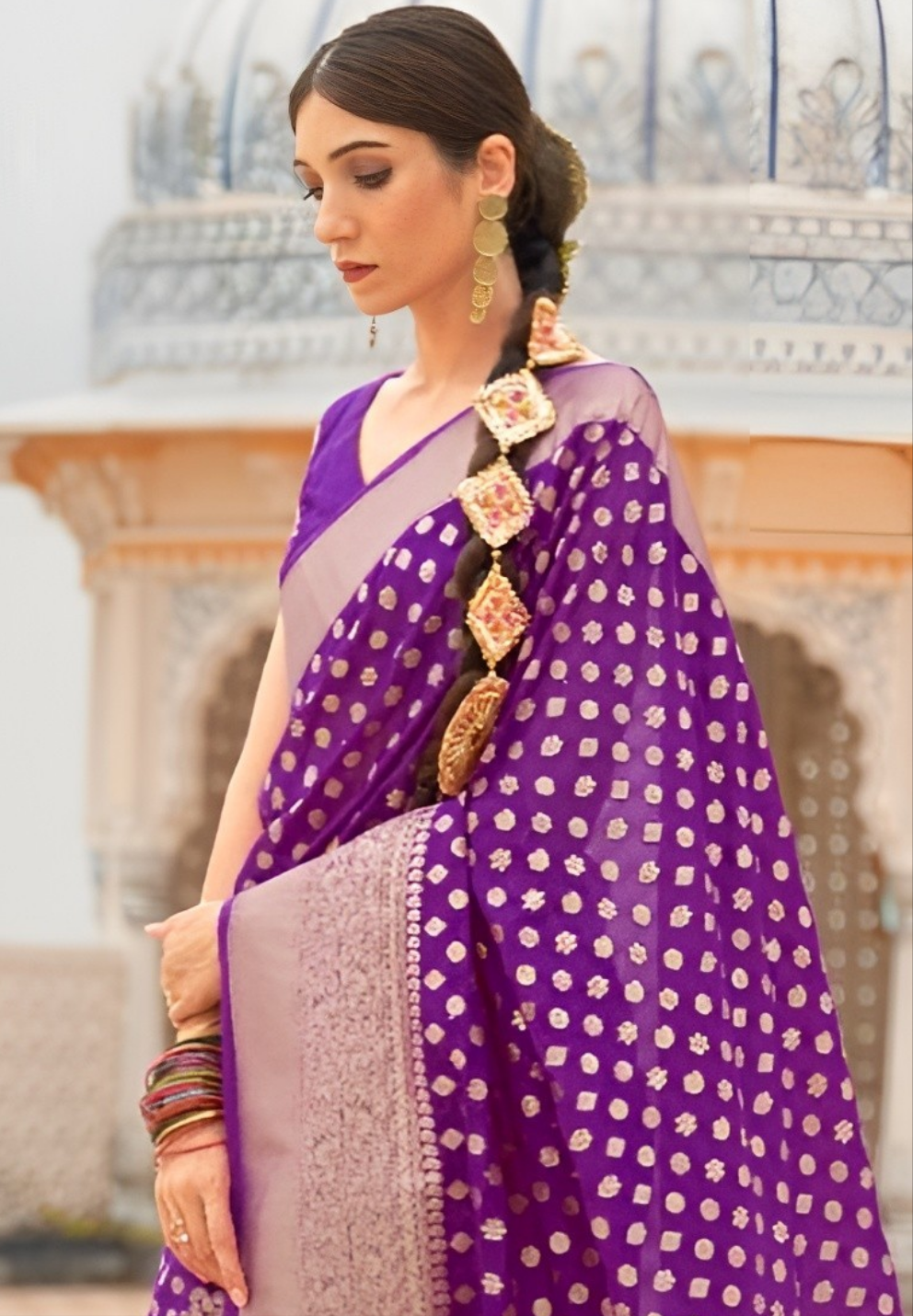 EKKTARA Saree For Women Purple Colour Khadi Handloom Weaving Silk Saree With Unstitched Blouse