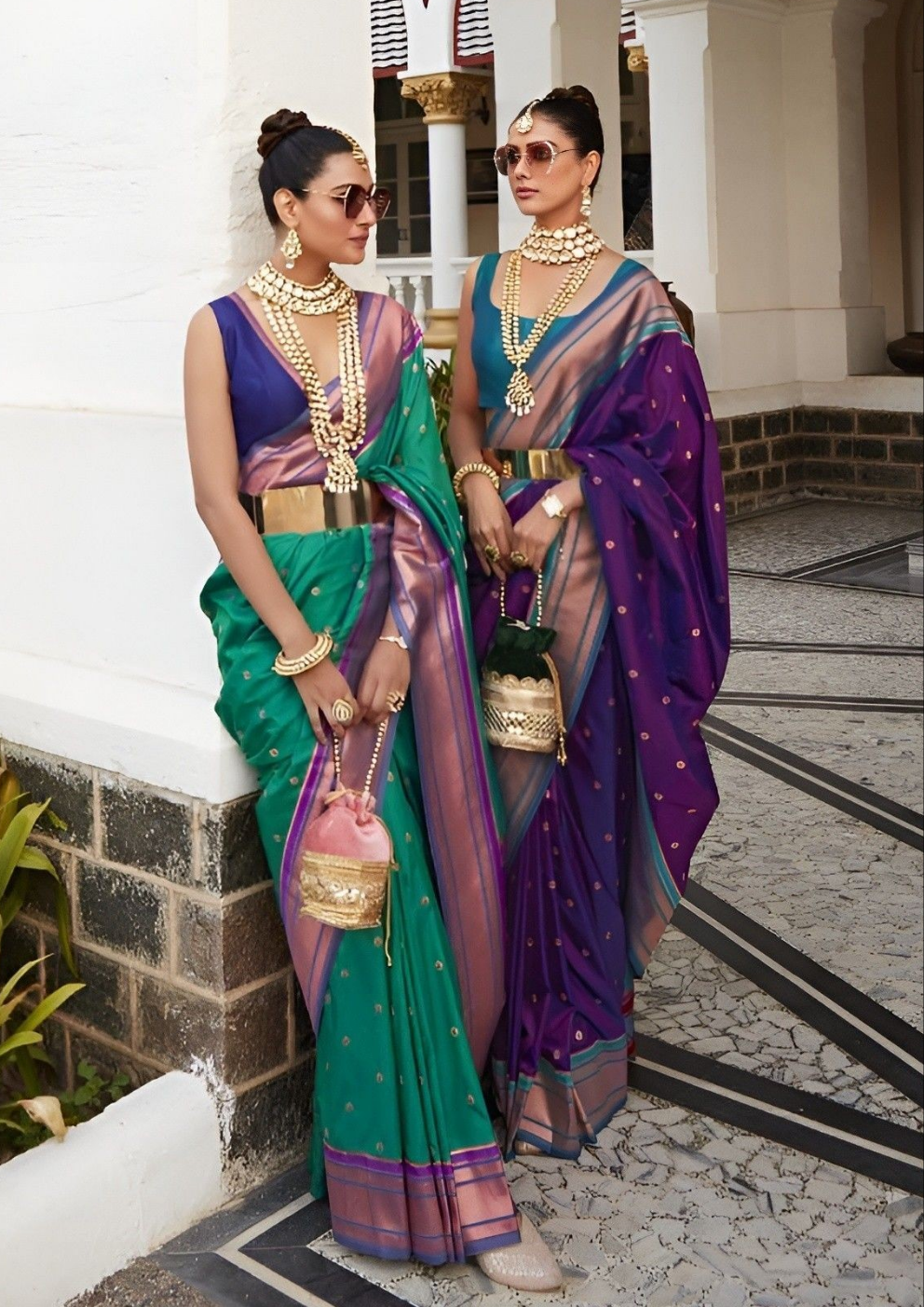 EKKTARA Saree For Women Green Colour Peshwai Paithani Silk Saree With Unstitched Blouse
