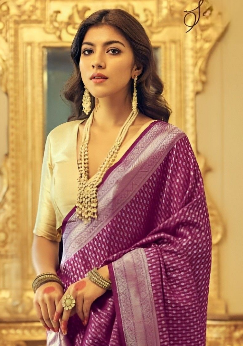 EKKTARA Saree For Women Purple Colour Kanjivaram Zari Silk Saree With Unstitched Blouse