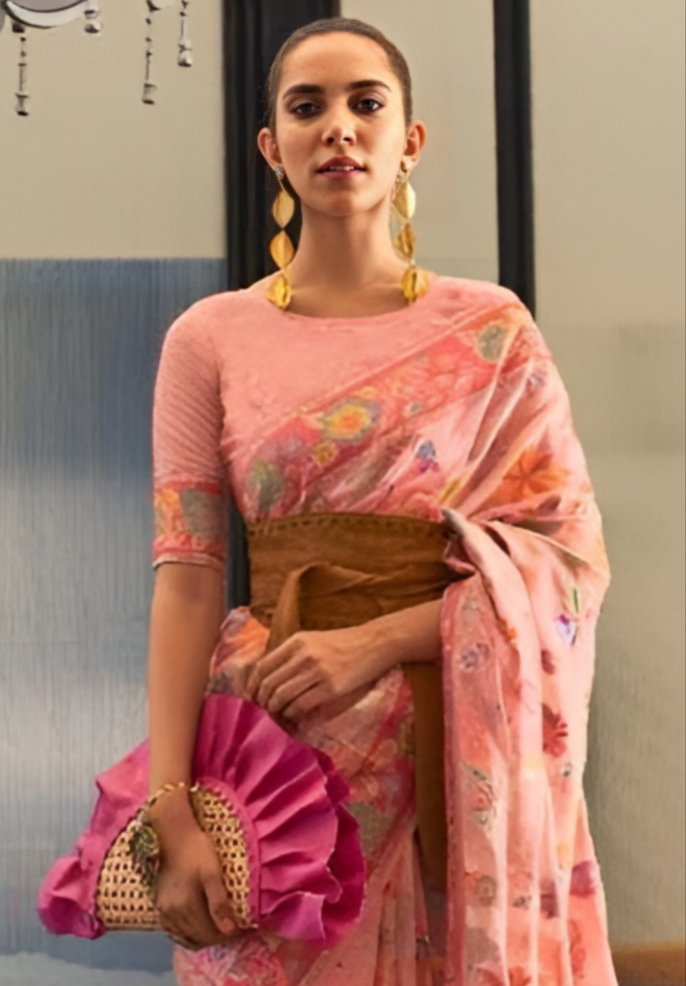 EKKTARA Saree For Women Peach Colour Kashmiri Handloom Weaving Silk Saree With Unstitched Blouse