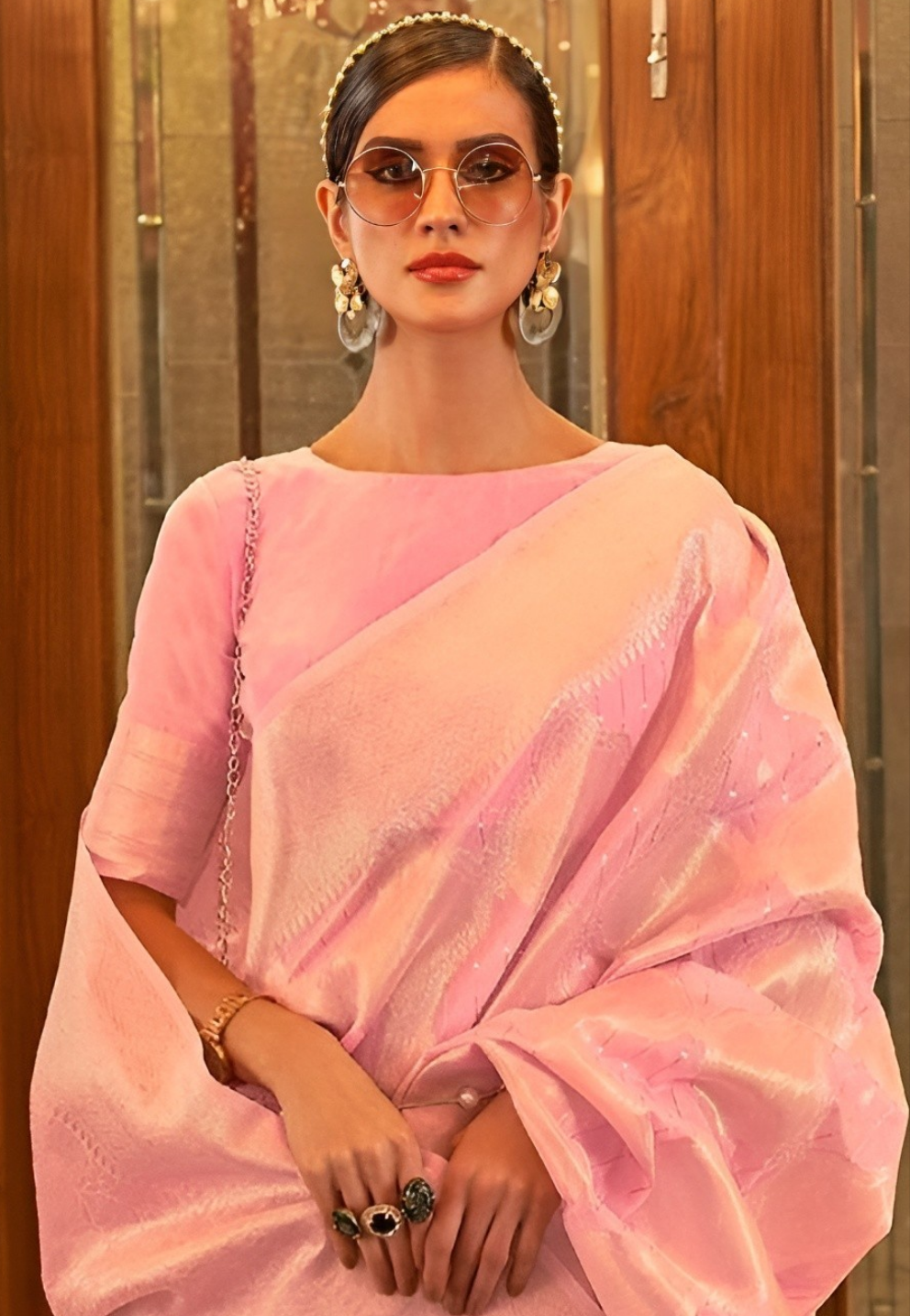 EKKTARA Saree For Women Light Pink Colour Silk Blend Handloom Weaving Saree With Unstitched Blouse