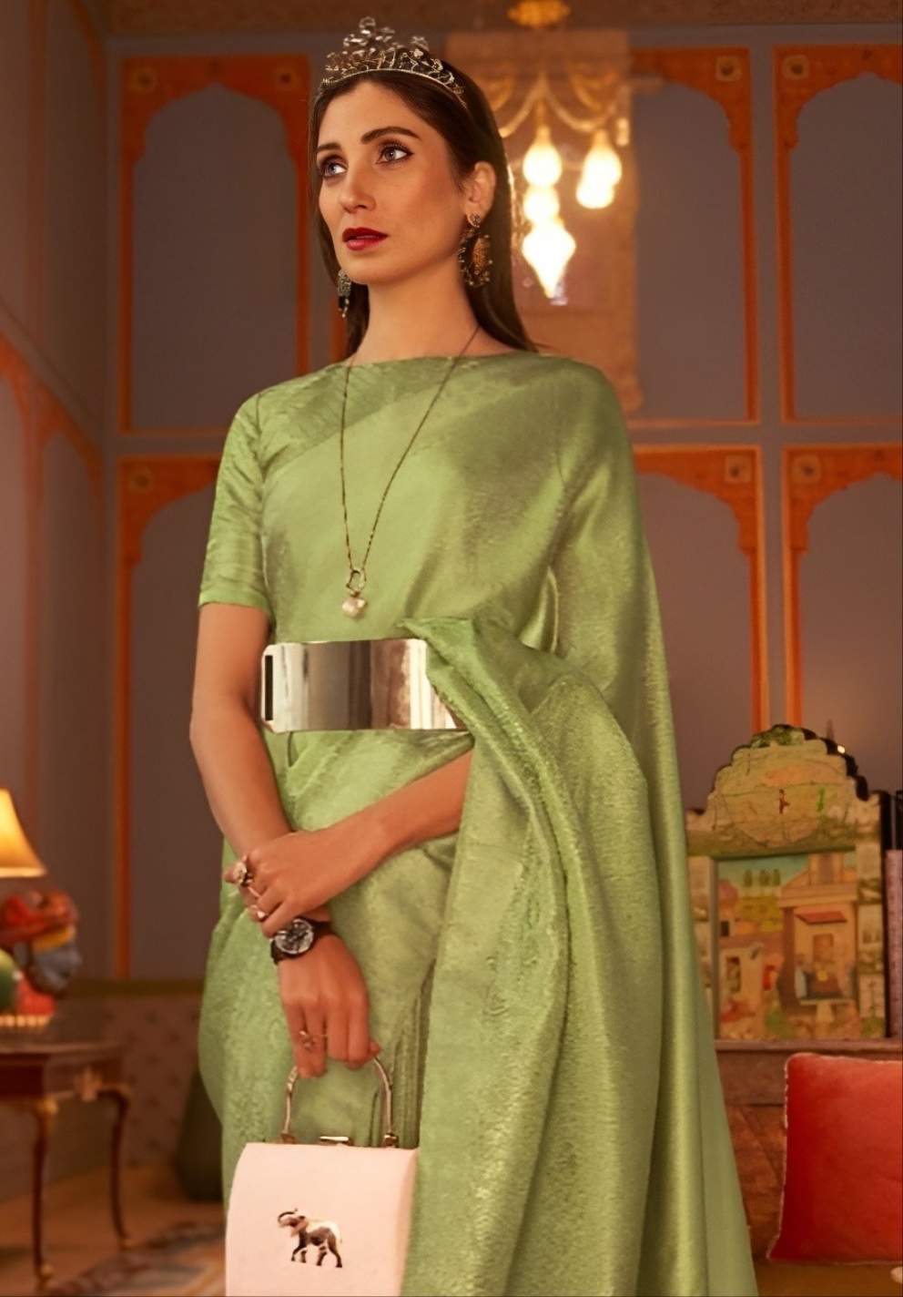 EKKTARA Saree For Women Pista Green Colour Saree With Unstitched Blouse