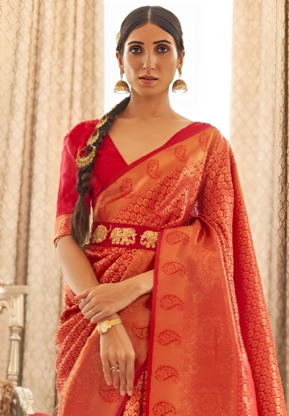 EKKTARA Saree For Women Red Colour Silk Saree With Unstitched Blouse