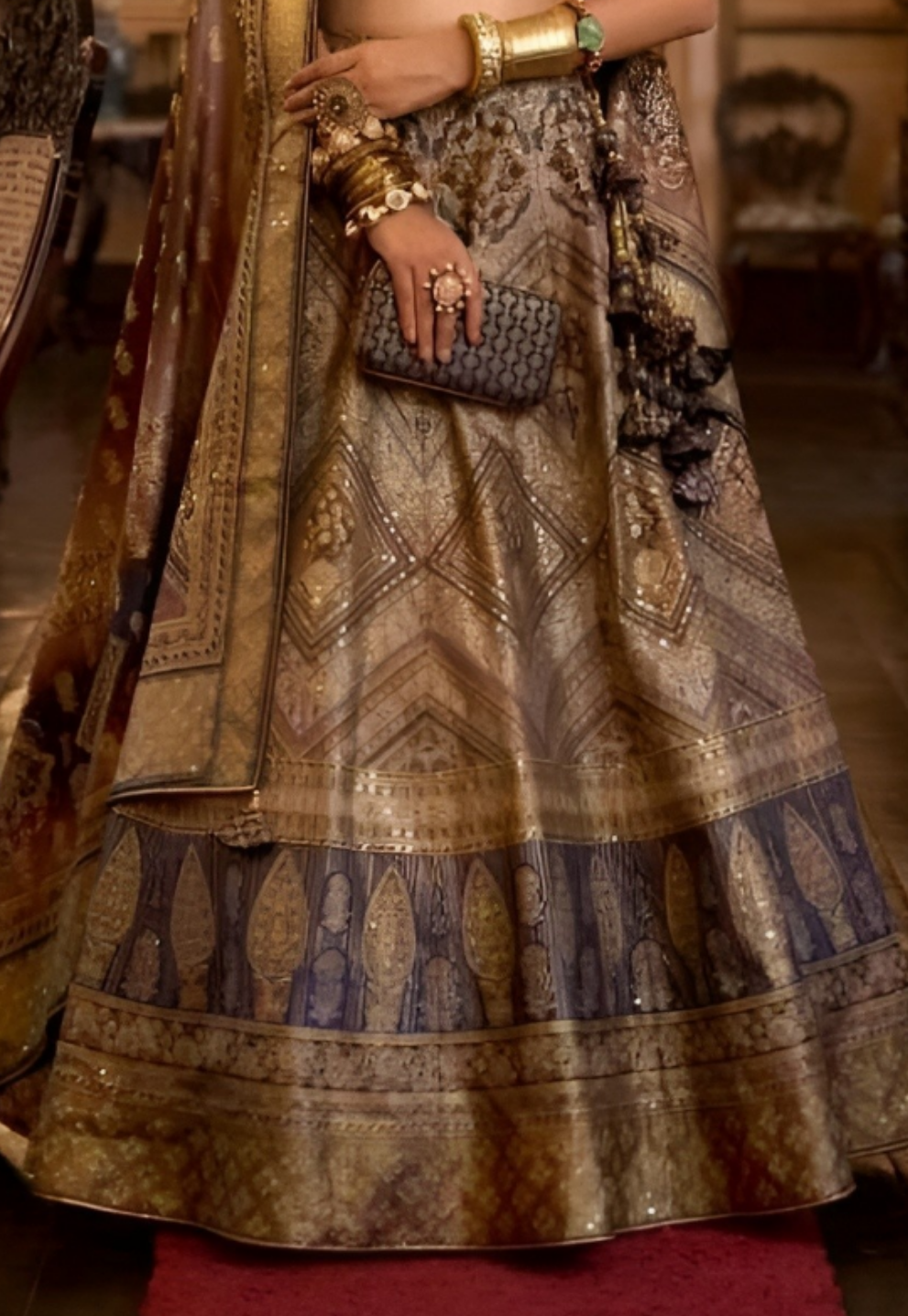 EKKTARA Stitched Designer Navy Blue And Golden Shade Lehenga Choli Set