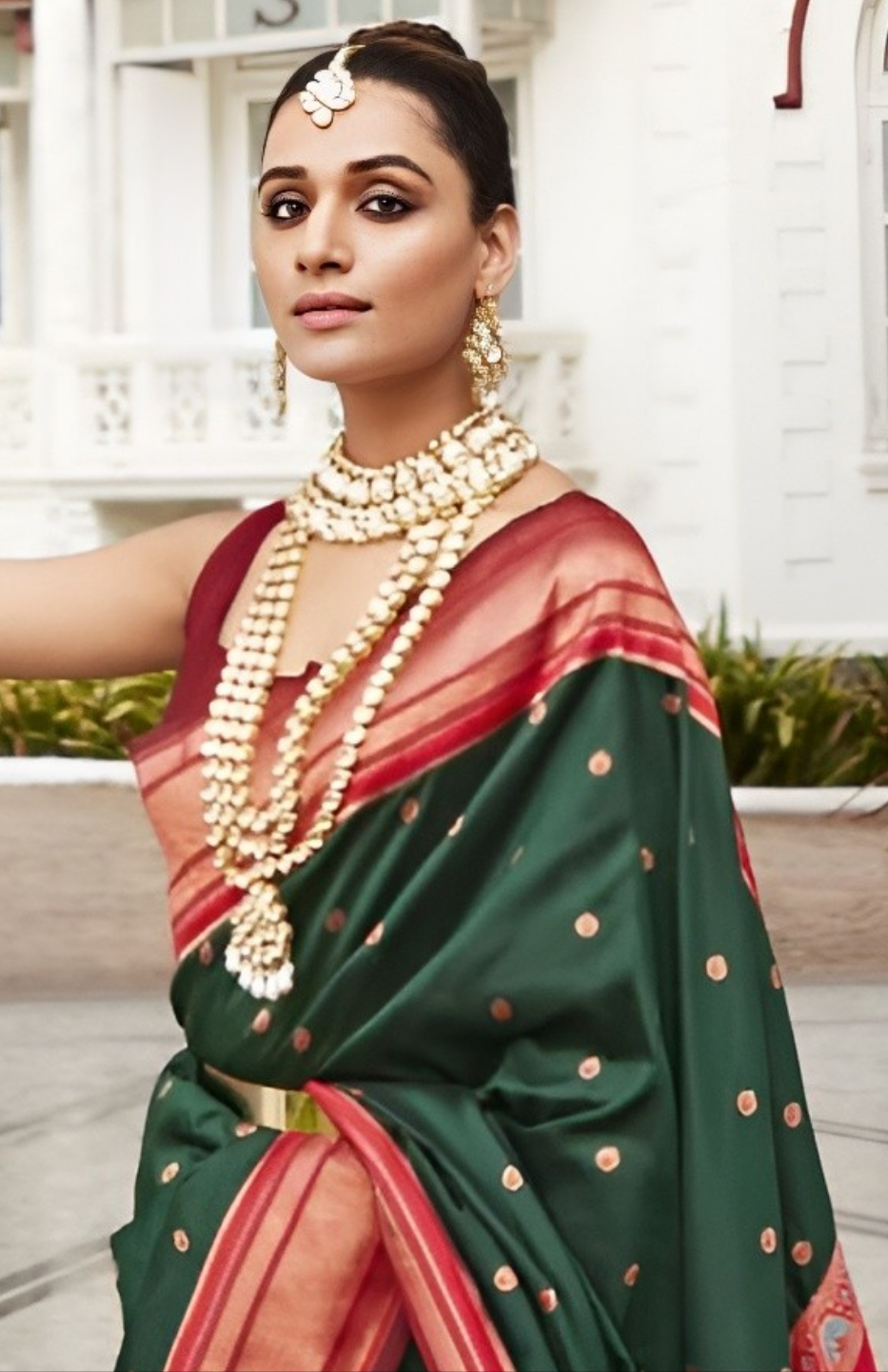 EKKTARA Saree For Women Dark Green Colour Peshwai Paithani Silk Saree With Unstitched Blouse