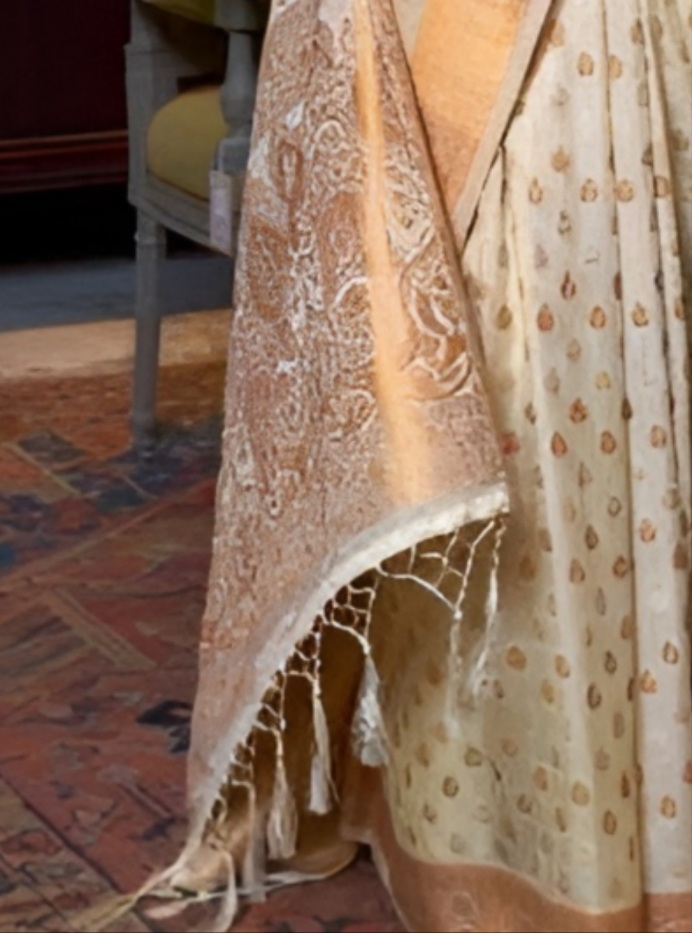 EKKTARA Saree For Women Cream Colour Khadi Copper Zari Weaving Silk Saree With Unstitched Blouse