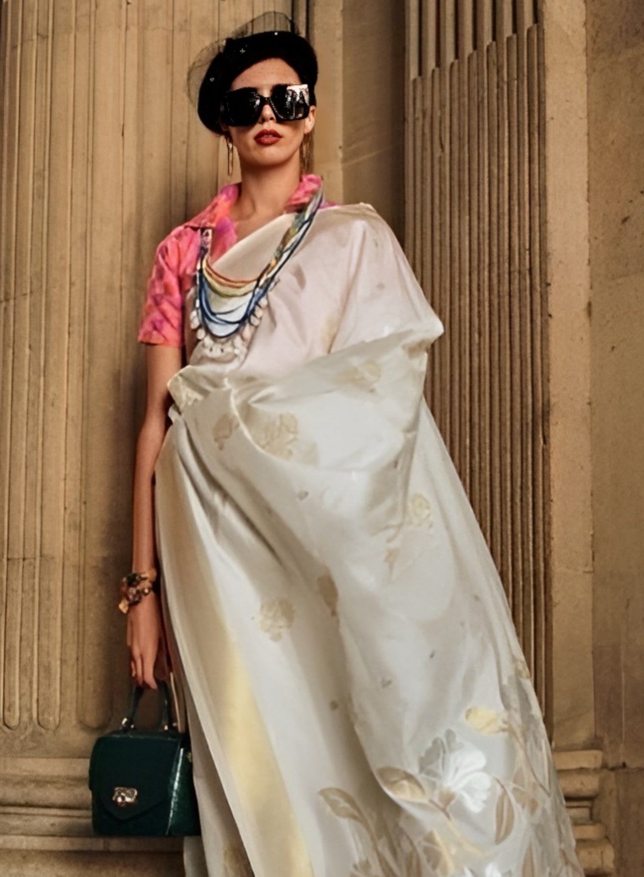 EKKTARA Saree For Women Light GoldenColour Soft Silk Handloom Weaving Saree With Unstitched Blouse