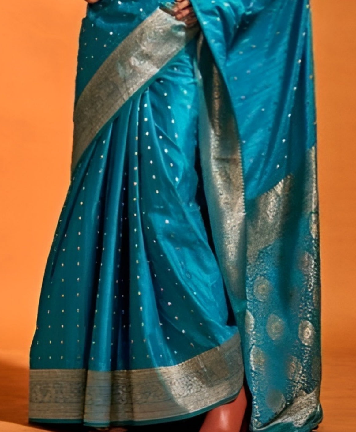 EKKTARA Saree For Women Turquoise Colour Handloom Weaving Silk Saree With Unstitched Blouse