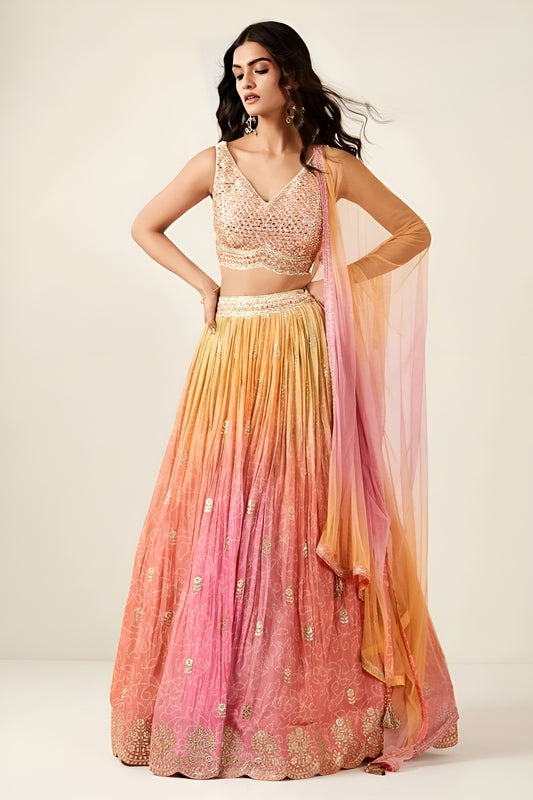 EKKTARA Stitched Exclusive Designer Multicolour Colour Lehenga Choli Set