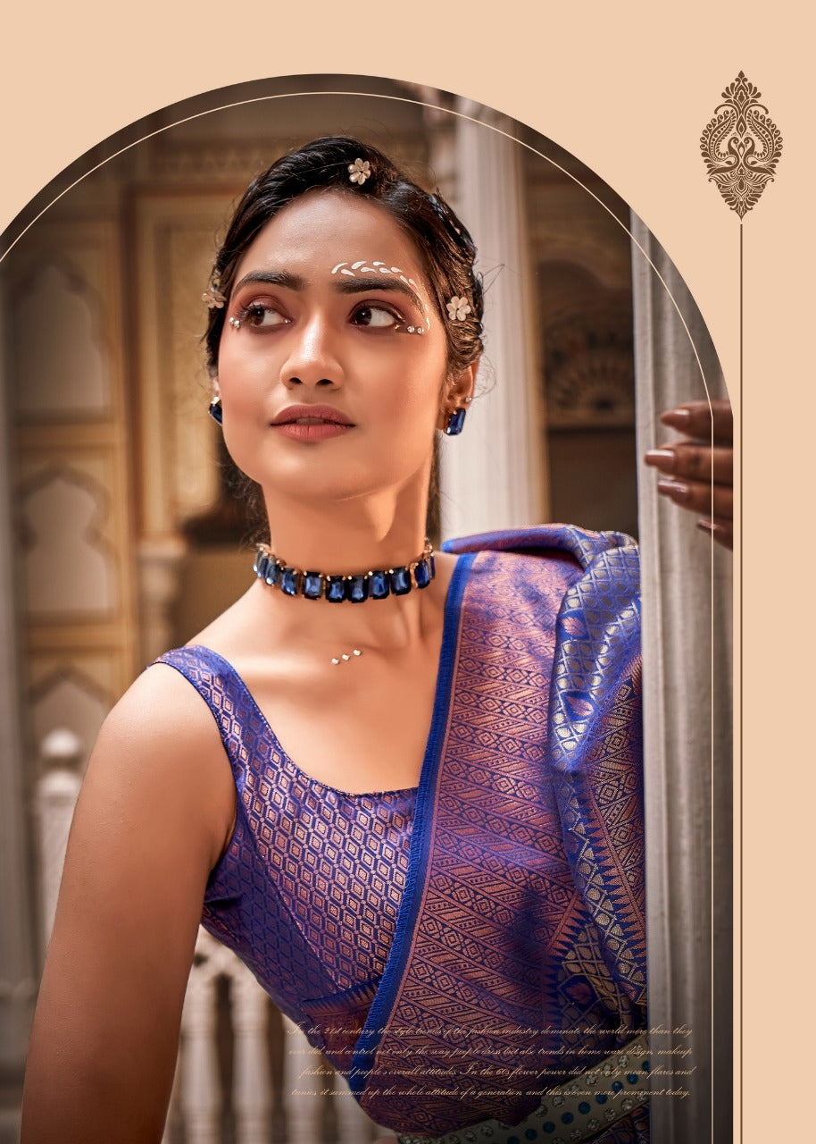EKKTARA  Saree For Women Blue Colour Handloom Silk Zari Saree With Unstitched Blouse