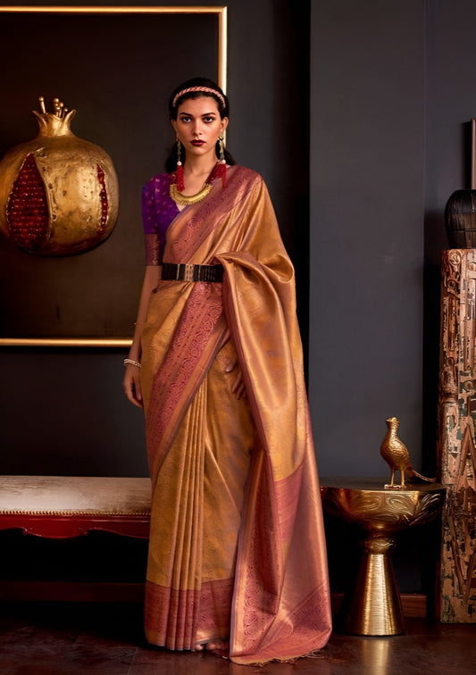 EKKTARA Saree For Women Bronze Colour Handloom Weaving Silk Saree With Unstitched Blouse