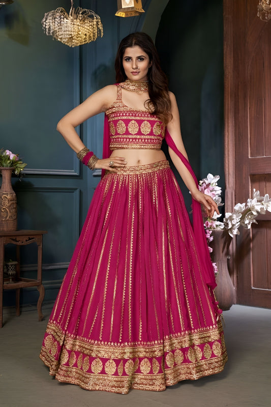 EKKTARA Stitched Pink Colour Lehenga Choli Set