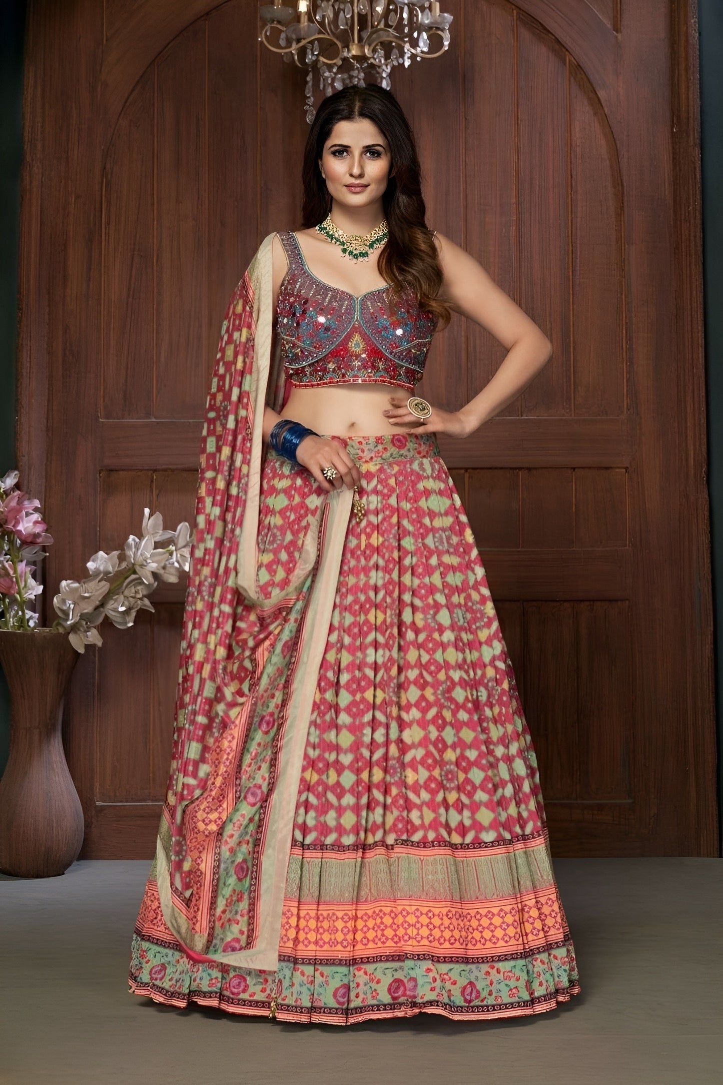 EKKTARA Stitched Multi Colour Lehenga Choli Set