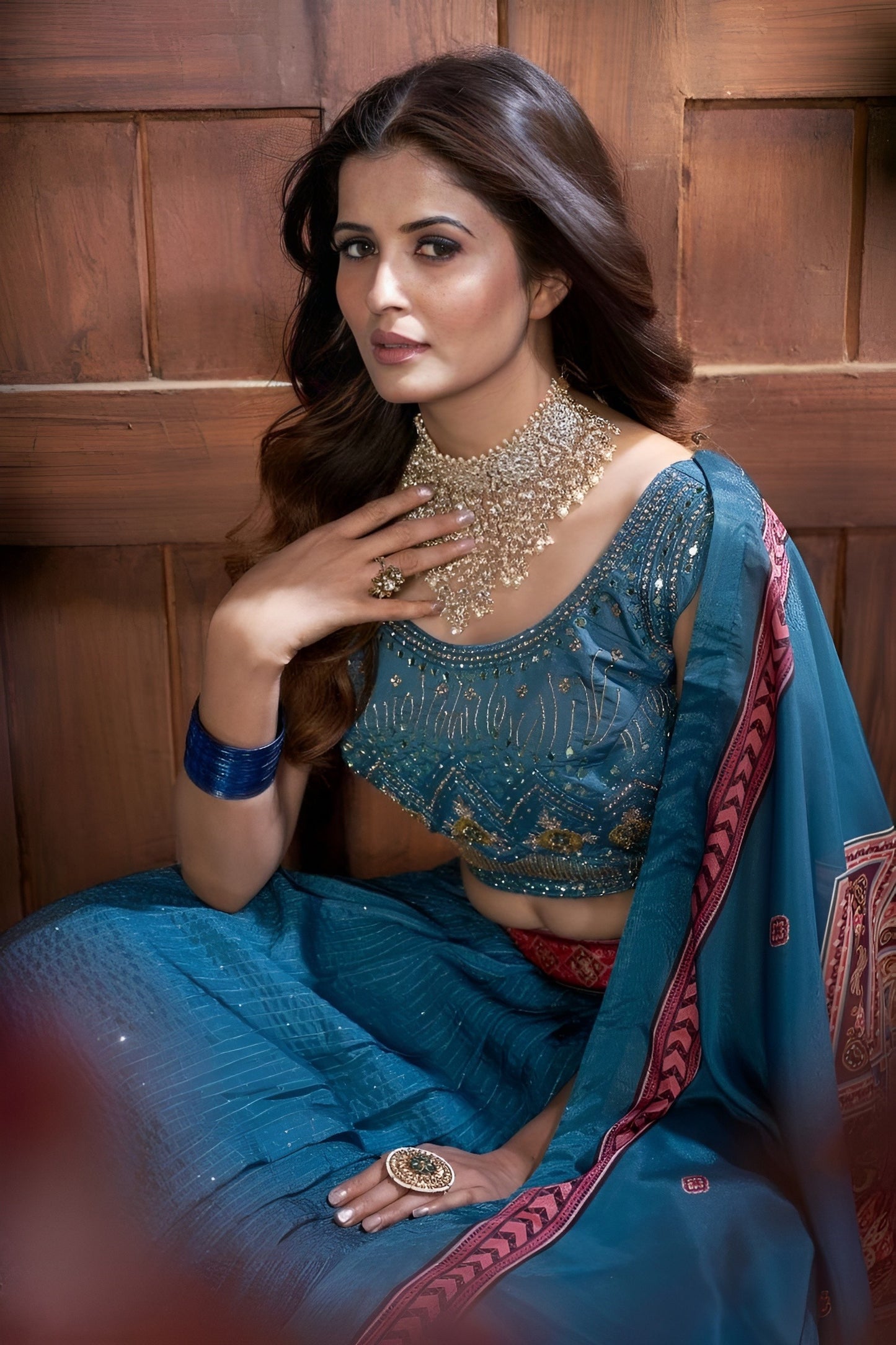EKKTARA Stitched Aqua Blue Colour Lehenga Choli Set