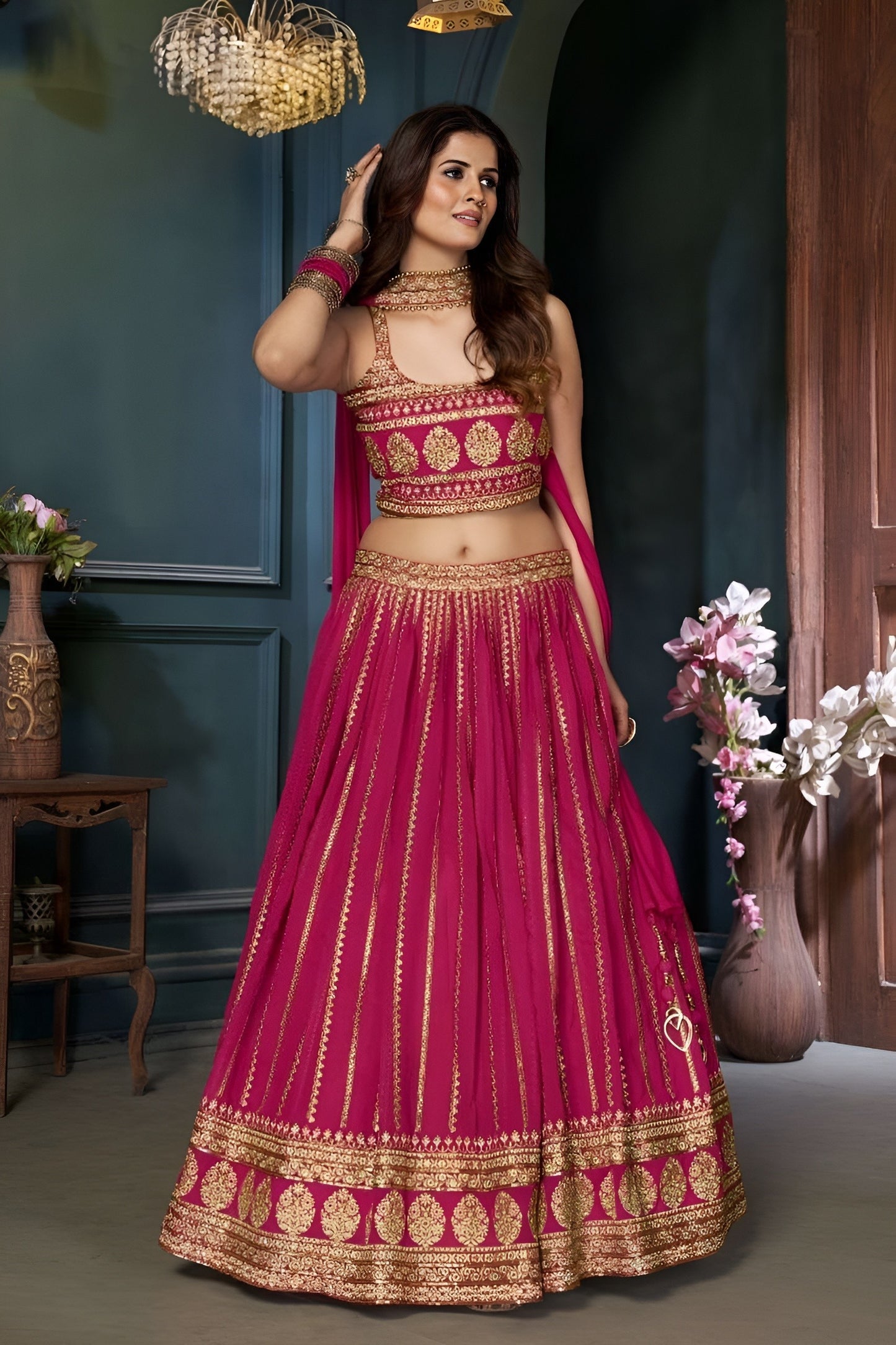 EKKTARA Stitched Pink Colour Lehenga Choli Set