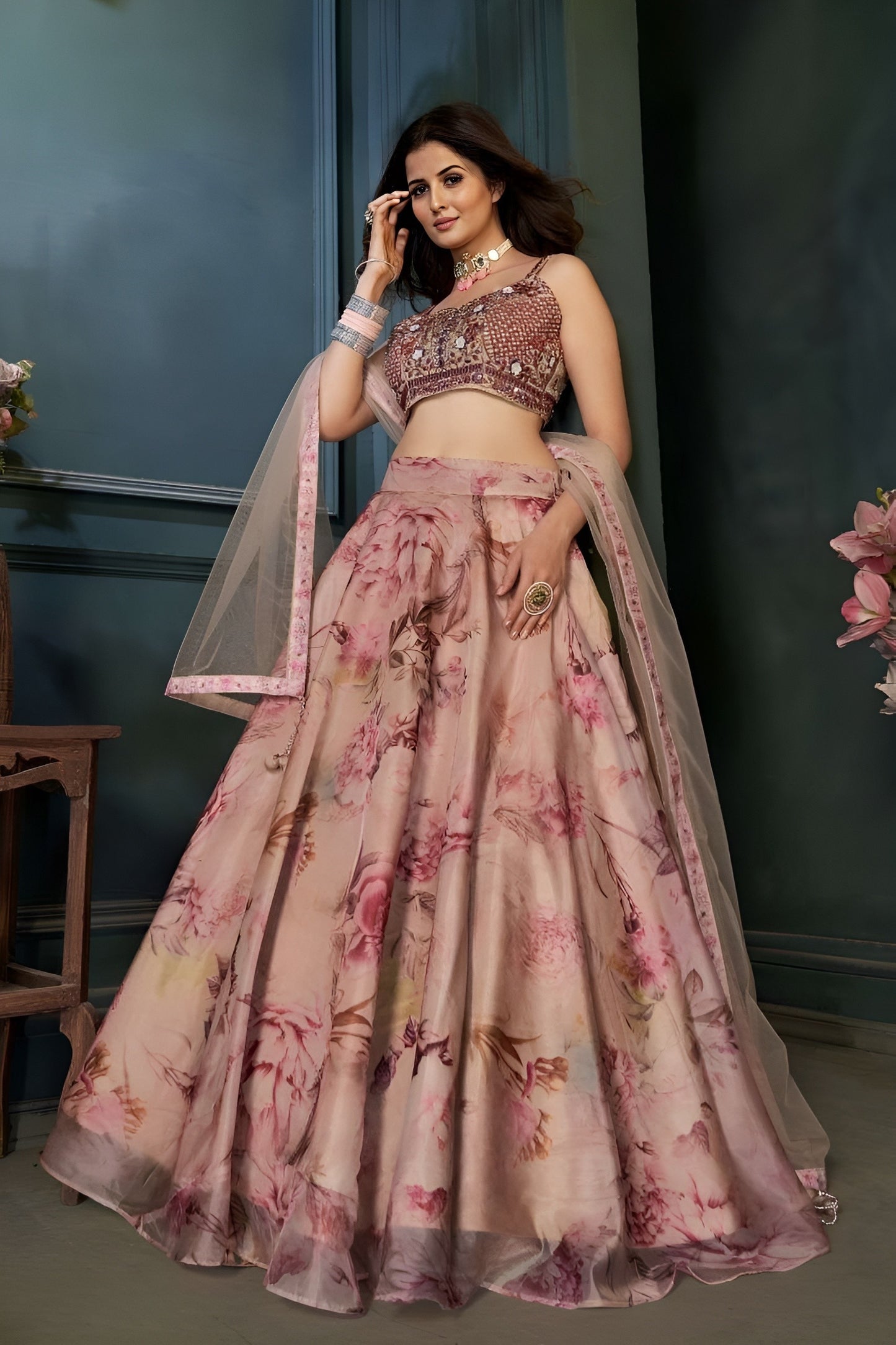 EKKTARA Stitched Peach Colour Lehenga Choli Set