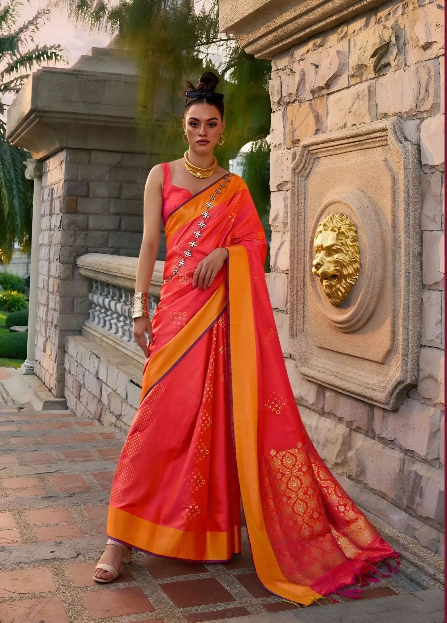 EKKTARA Saree For Women Orange Colour Soft Silk Handloom Weaving Saree With Unstitched Blouse