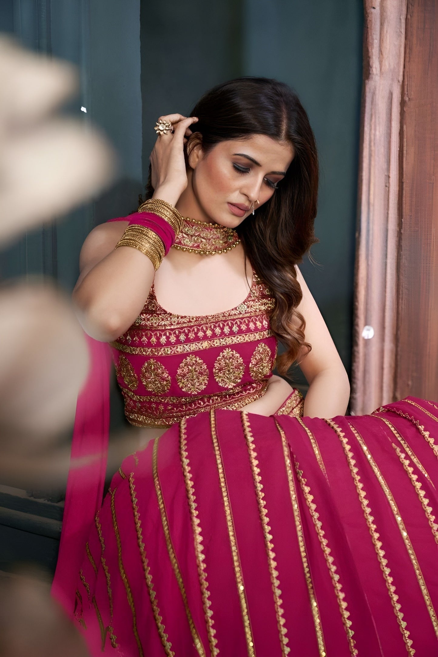 EKKTARA Stitched Pink Colour Lehenga Choli Set
