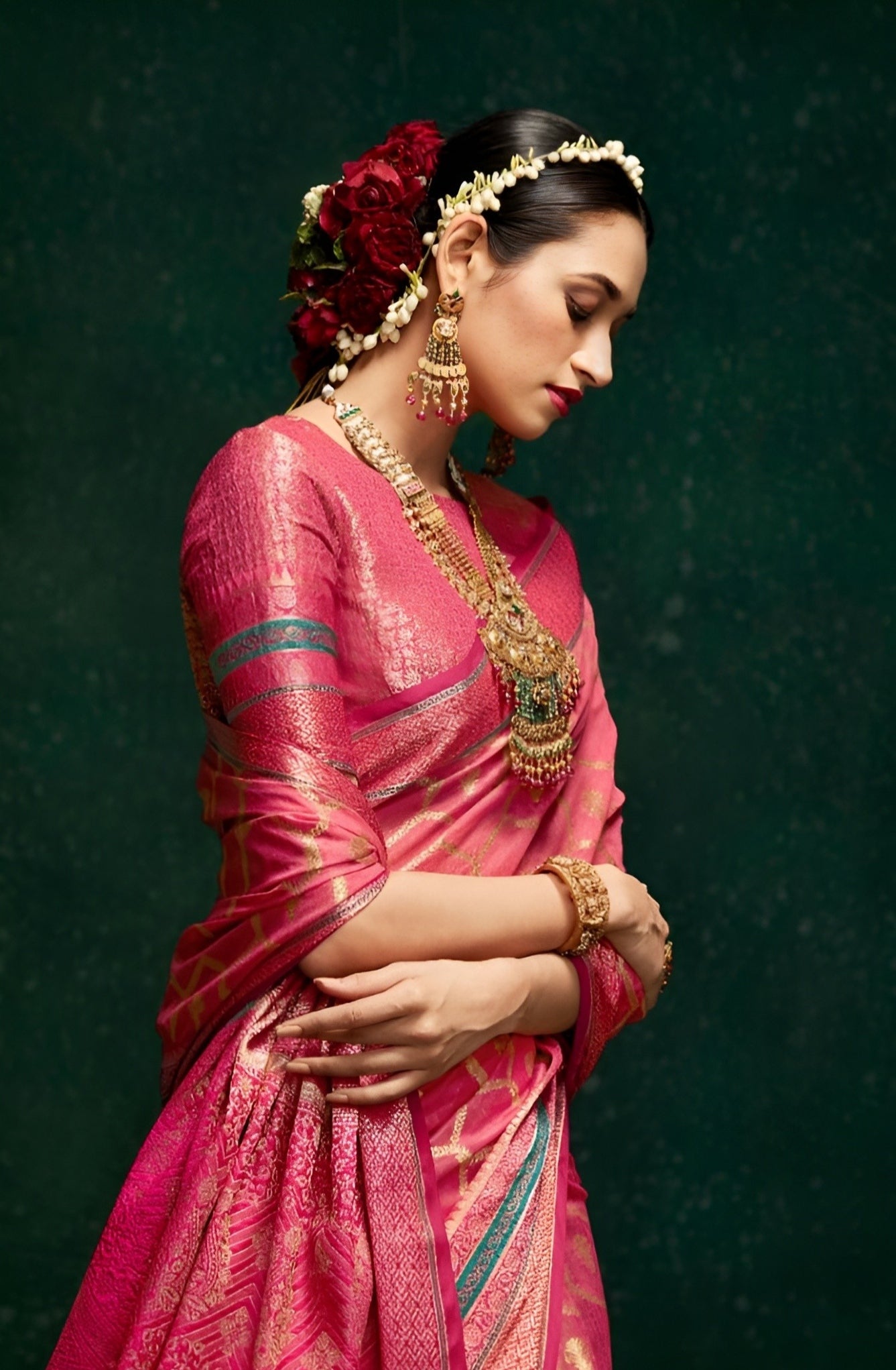 EKKTARA Saree For Women Pink Colour Cotton Silk Saree With Unstitched Blouse