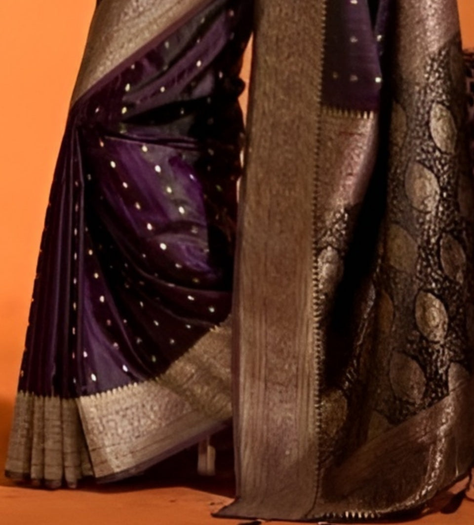 EKKTARA Saree For Women Wine Colour Handloom Weaving Silk Saree With Unstitched Blouse