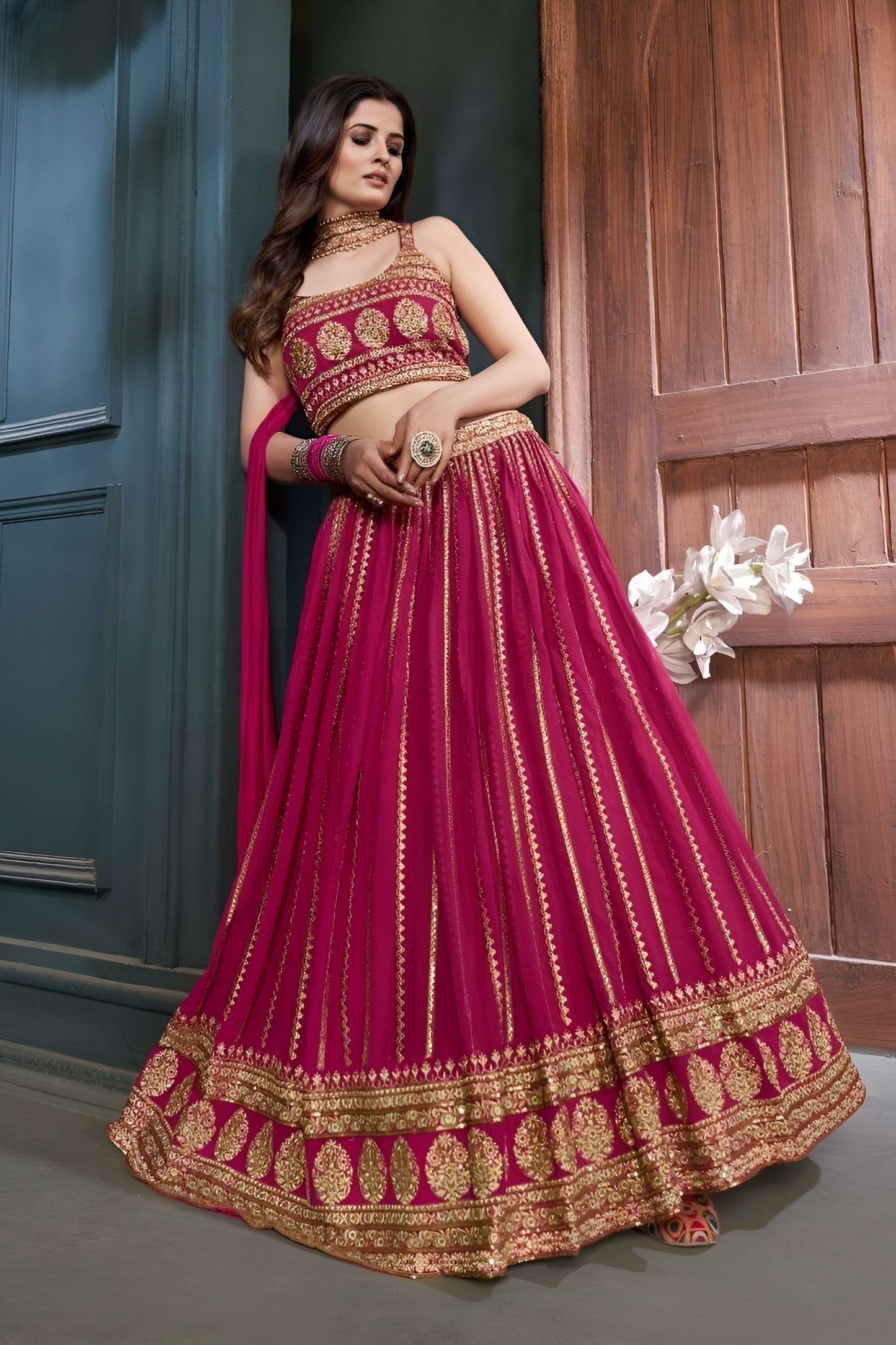 EKKTARA Stitched Pink Colour Lehenga Choli Set