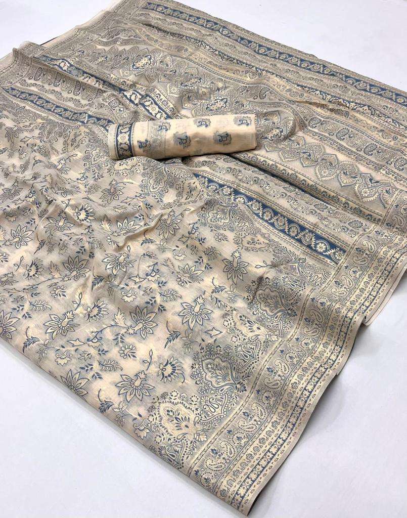 EKKTARA Saree For Women Beige Colour Kashmiri Handloom Weaving Saree With Unstitched Blouse