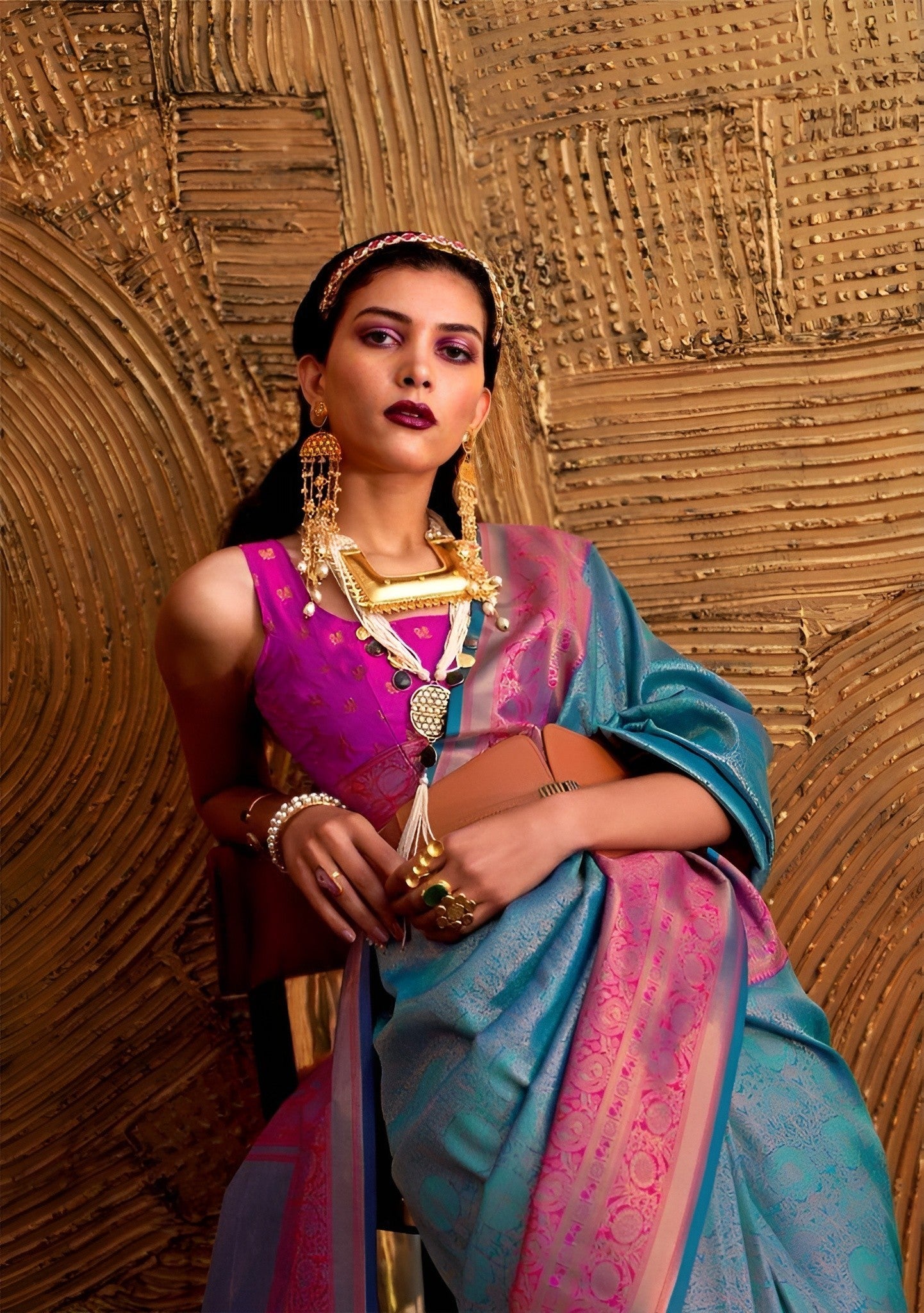 EKKTARA Saree For Women Turquoise Colour Handloom Weaving Silk Saree With Unstitched Blouse