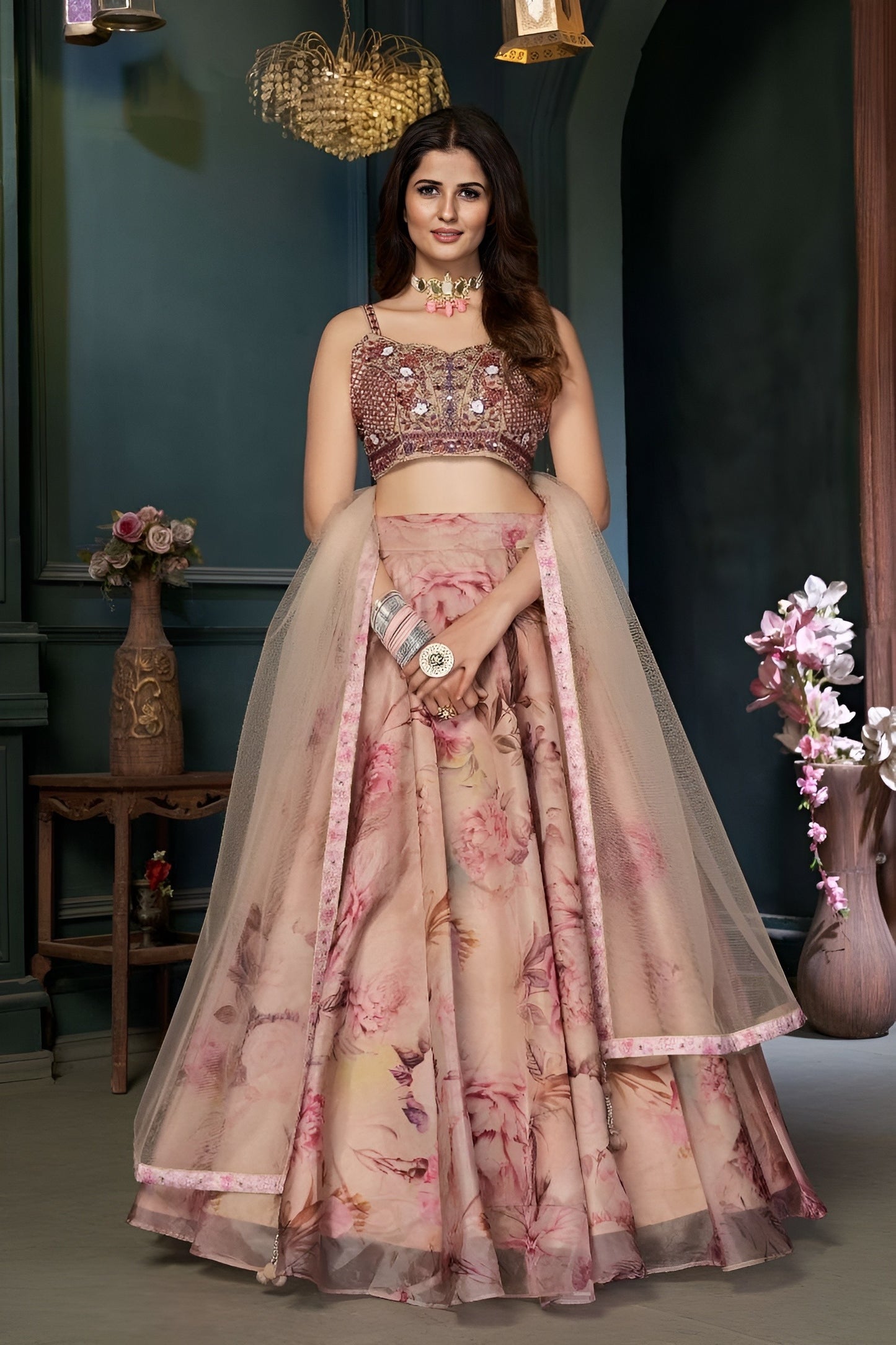 EKKTARA Stitched Peach Colour Lehenga Choli Set