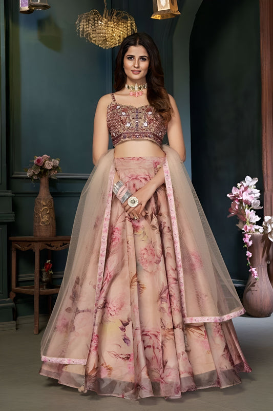 EKKTARA Stitched Peach Colour Lehenga Choli Set