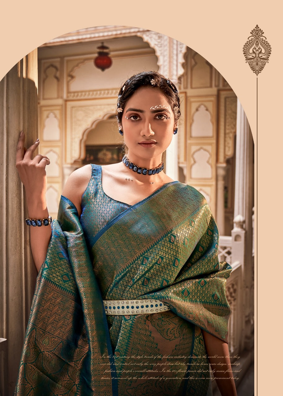 EKKTARA  Saree For Women Green Colour Handloom Silk Zari Saree With Unstitched Blouse