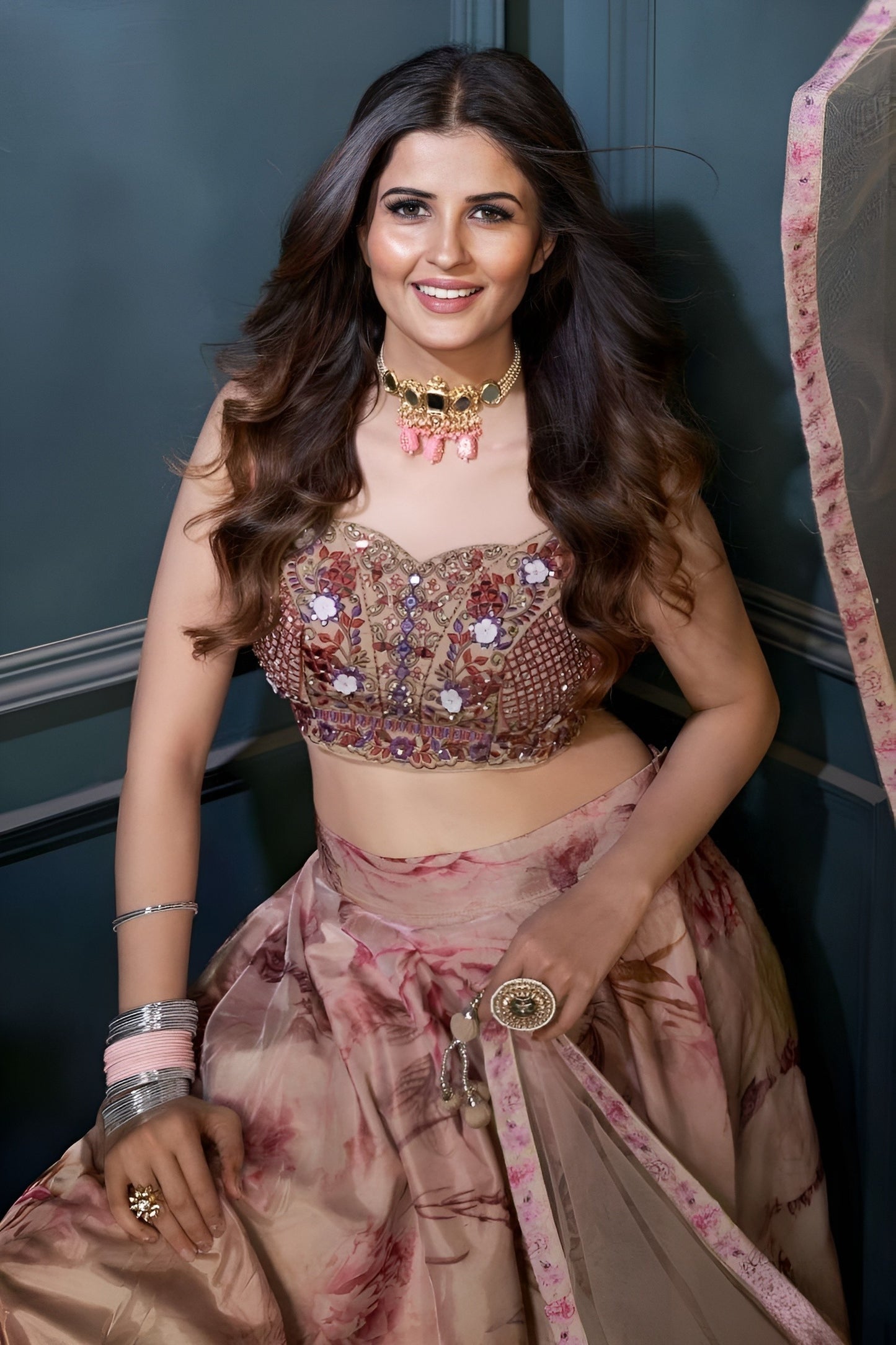 EKKTARA Stitched Peach Colour Lehenga Choli Set