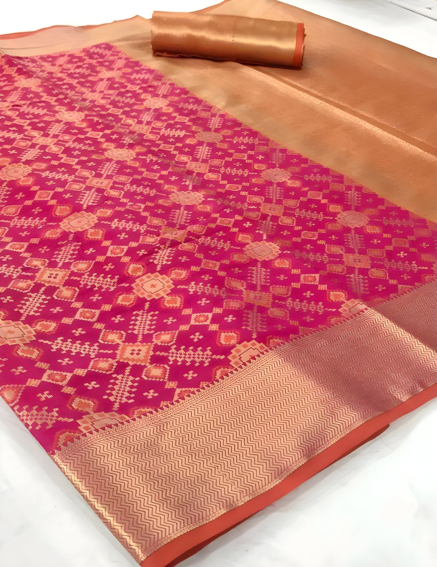 EKKTARA Saree For Women French Rose Patola Silk Saree