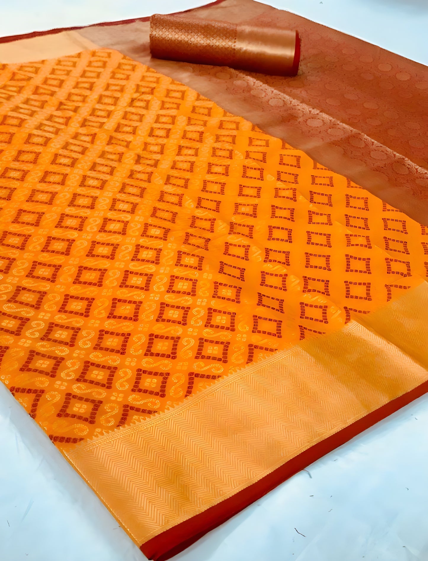 EKKTARA Saree For Women Tangerine Orange Patola Silk Saree