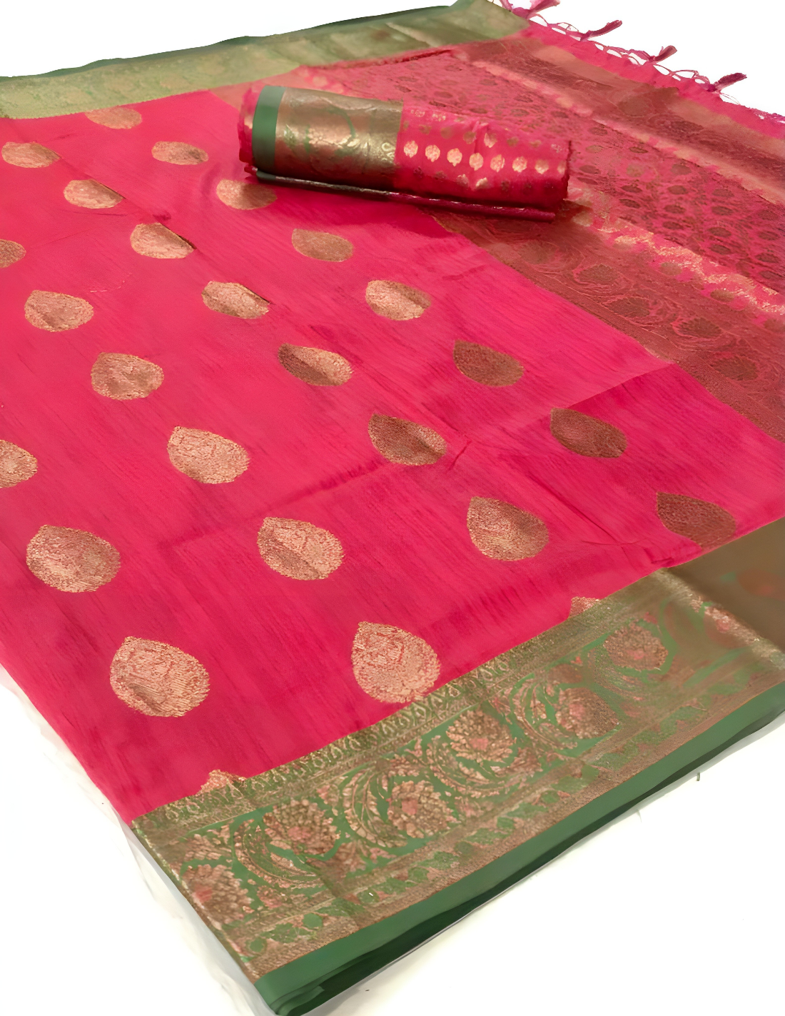 EKKTARA Saree For Women Hot Pink Handloom Weaving Silk Saree