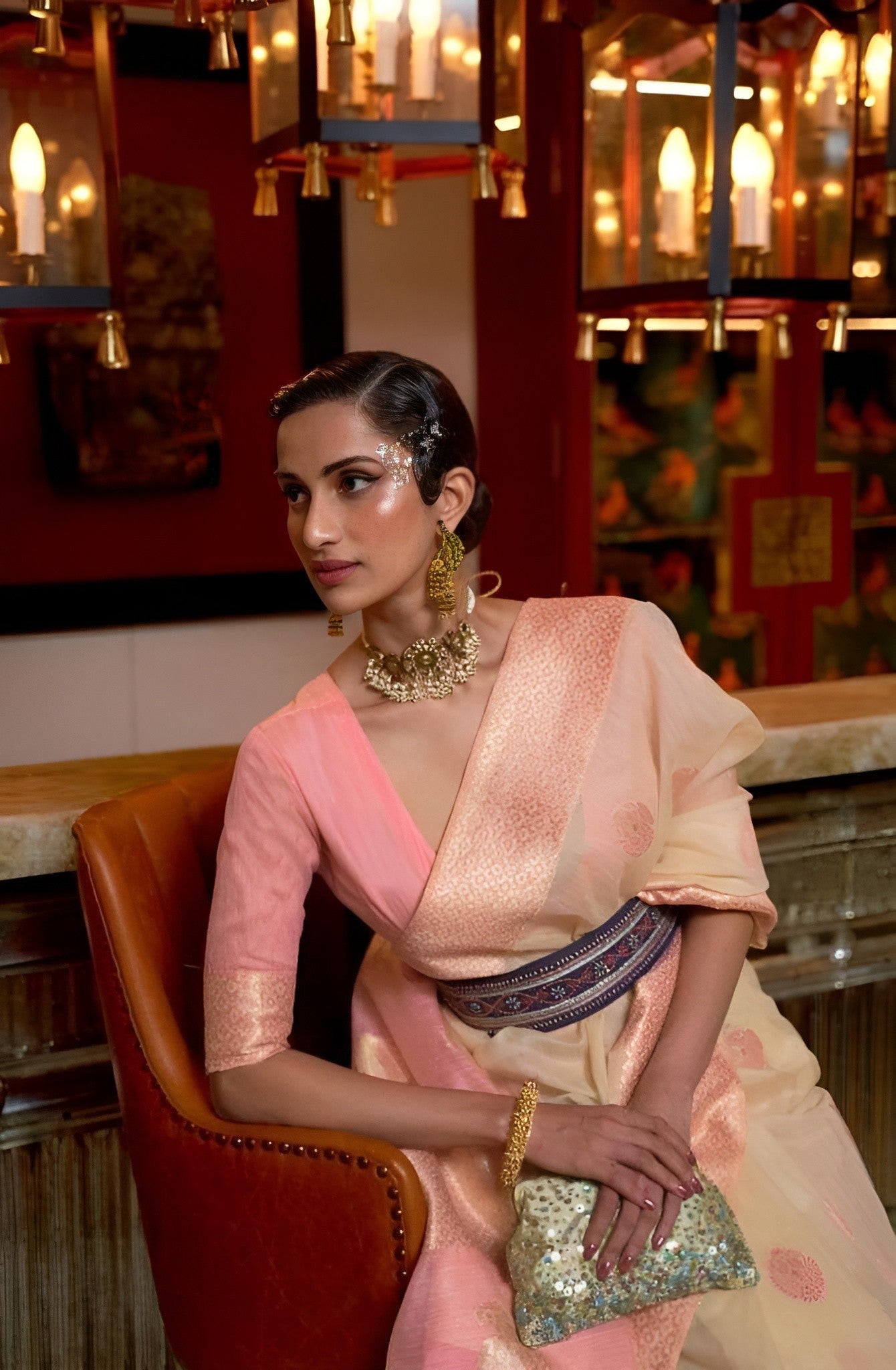 EKKTARA Saree For Women Flamingo Pink Pure Linen Weaving Silk Saree