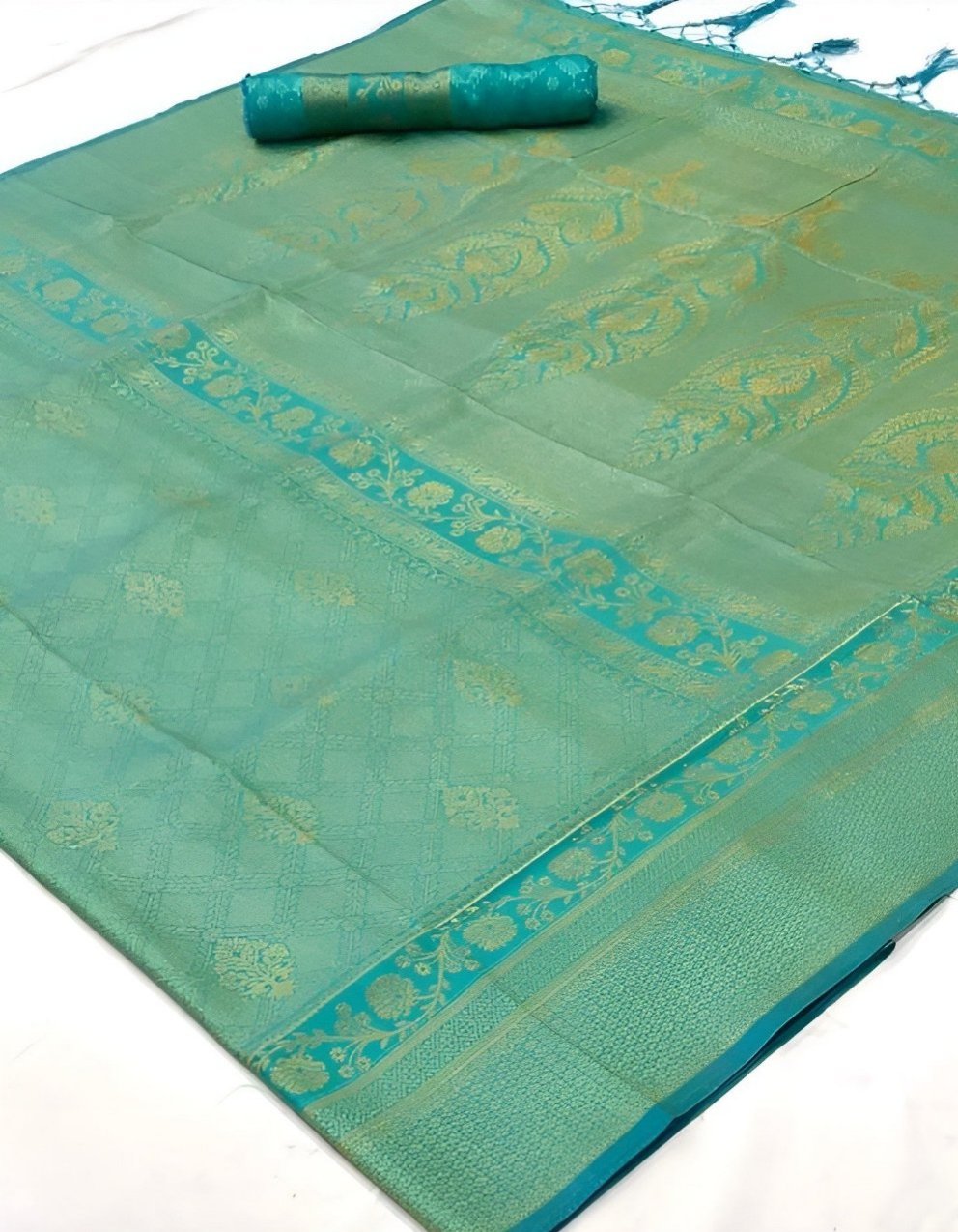 EKKTARA Saree For Women Teal Green Handloom Weaving Silk Saree