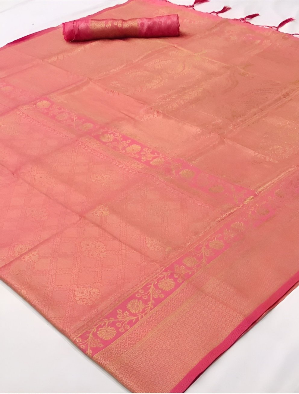 EKKTARA Saree For Women Brilliant Rose Pink Handloom Weaving Silk Saree