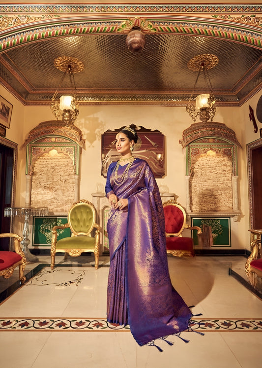 EKKTARA Saree For Women Plum Kanjivaram Saree