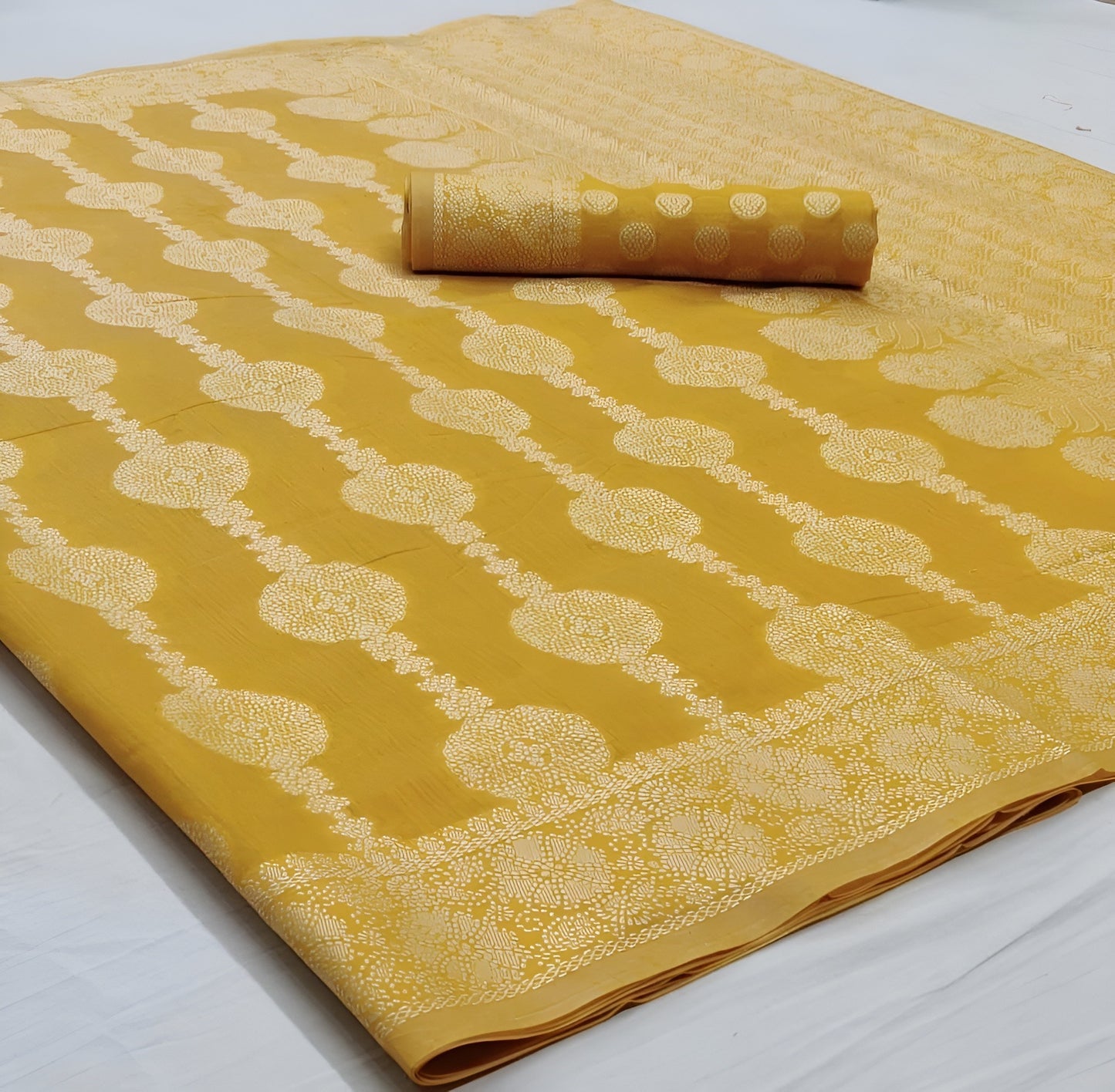 EKKTARA Saree For Women Cyber Yellow Chikankari Weaving Saree