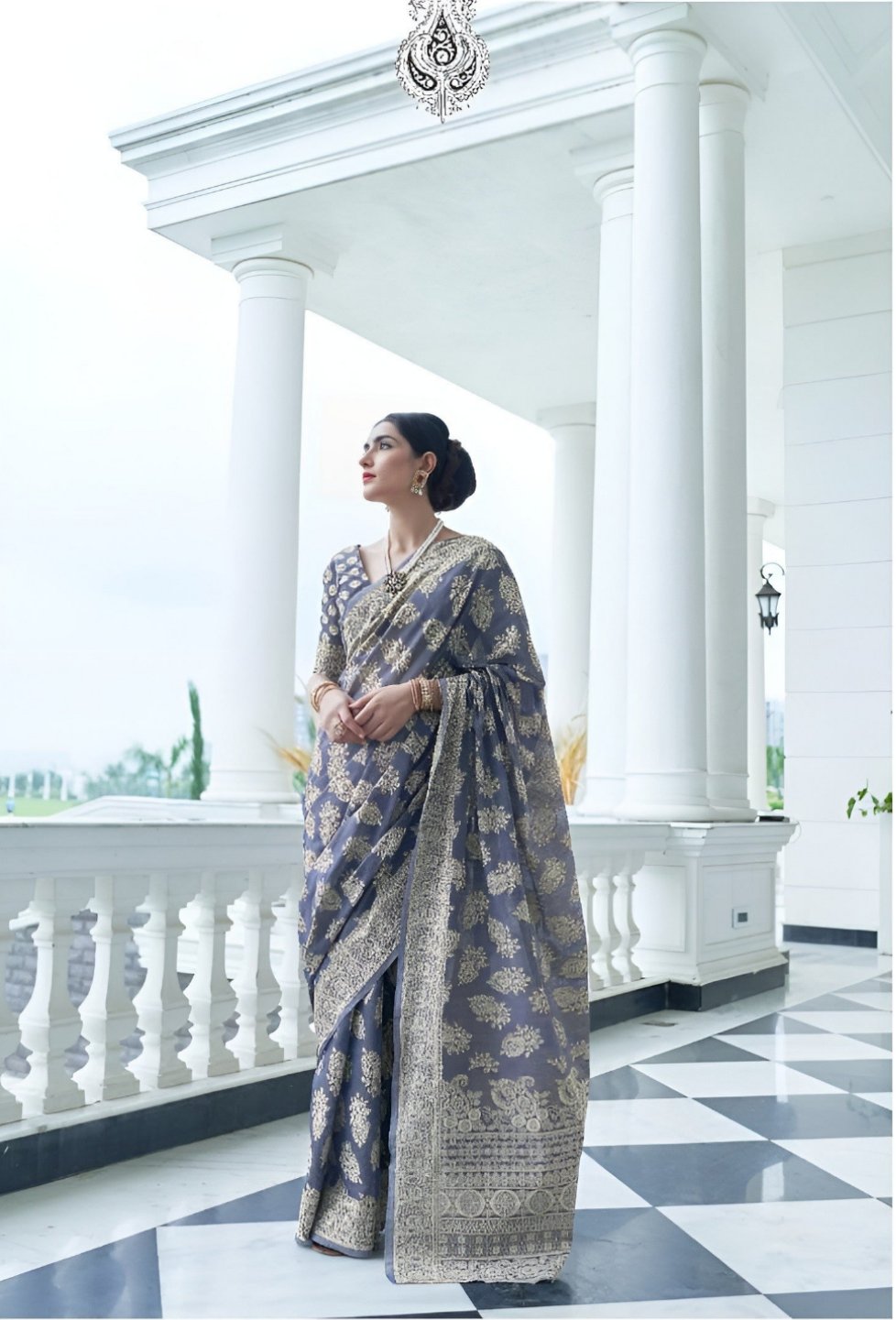 EKKTARA Saree For Women Air Force Blue Chikankari Weaving Saree