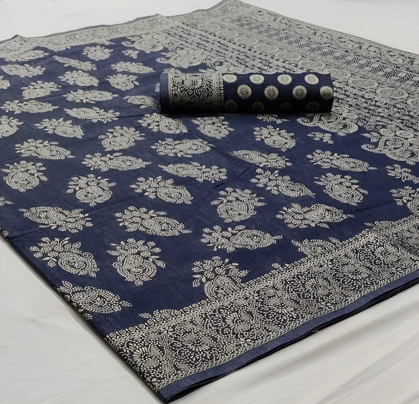 EKKTARA Saree For Women Air Force Blue Chikankari Weaving Saree