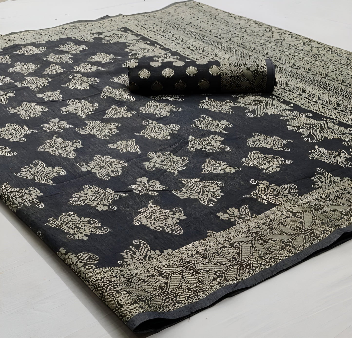 EKKTARA Saree For Women Lava Grey Chikankari Weaving Saree