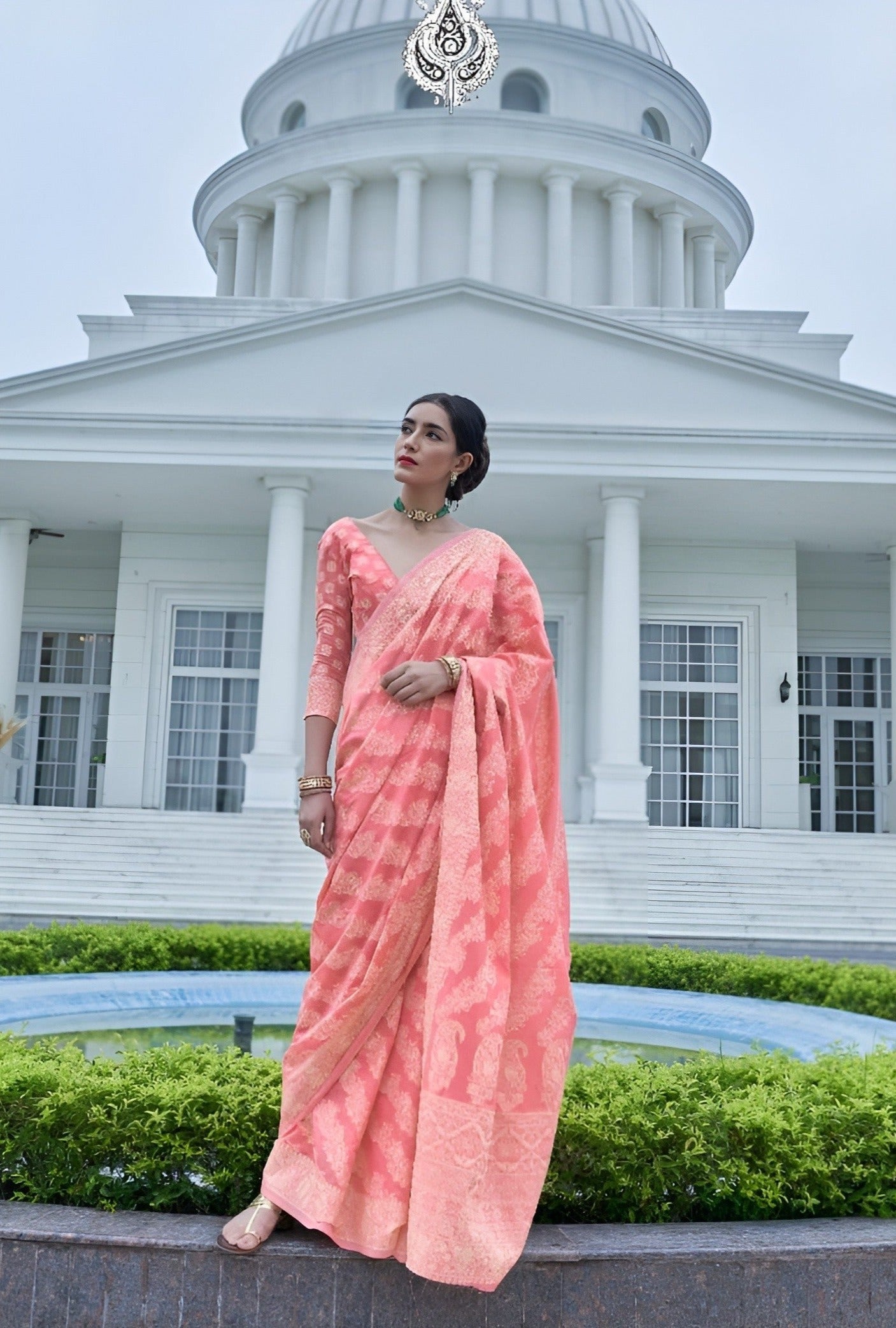 EKKTARA Saree For Women French Rose Chikankari Weaving Saree