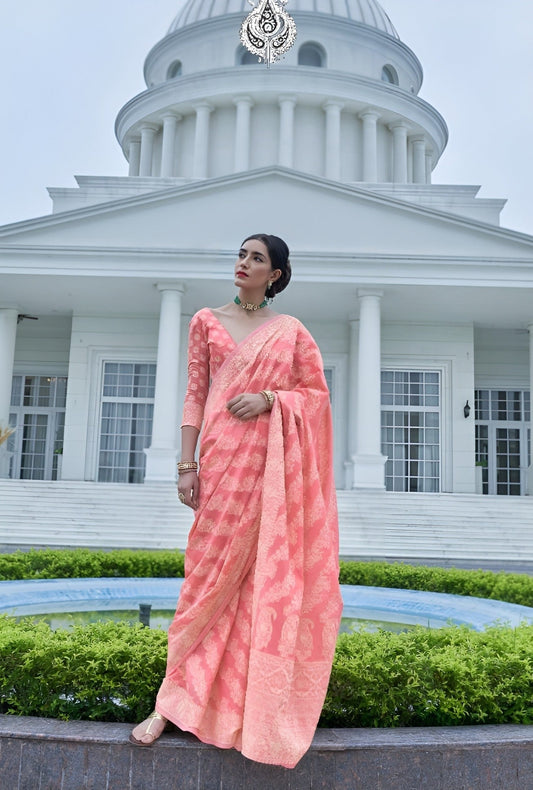 EKKTARA Saree For Women French Rose Chikankari Weaving Saree