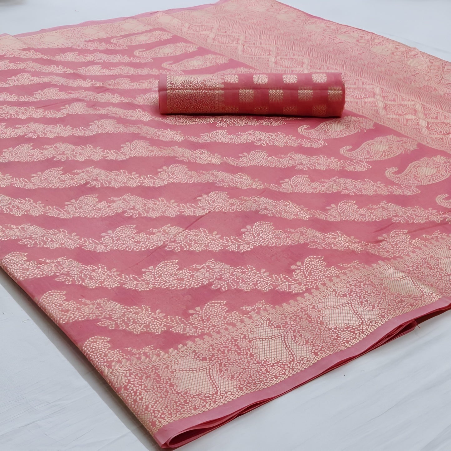 EKKTARA Saree For Women French Rose Chikankari Weaving Saree