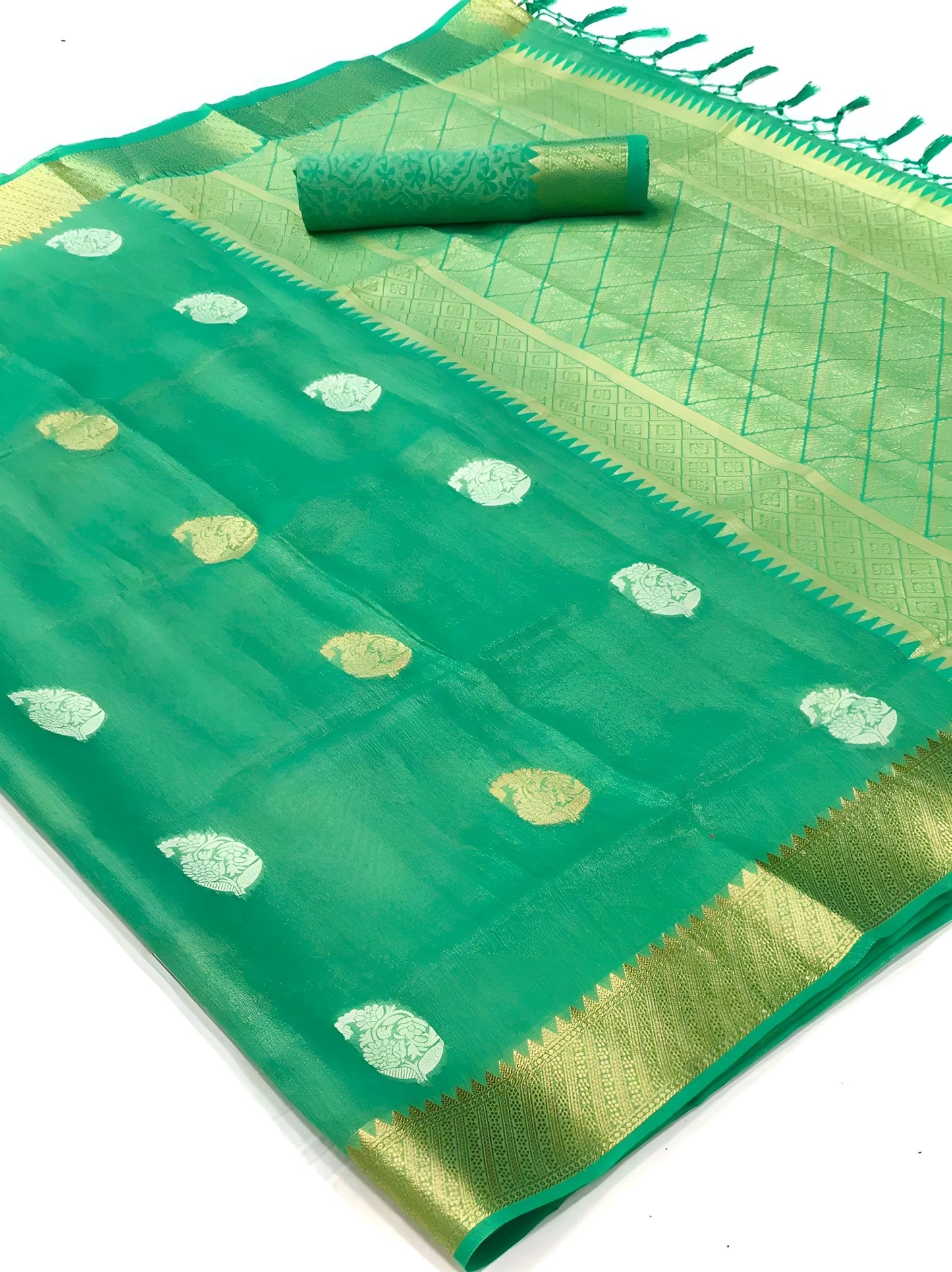 EKKTARA Saree For Women Sea Green Zari Organza Weaving Saree