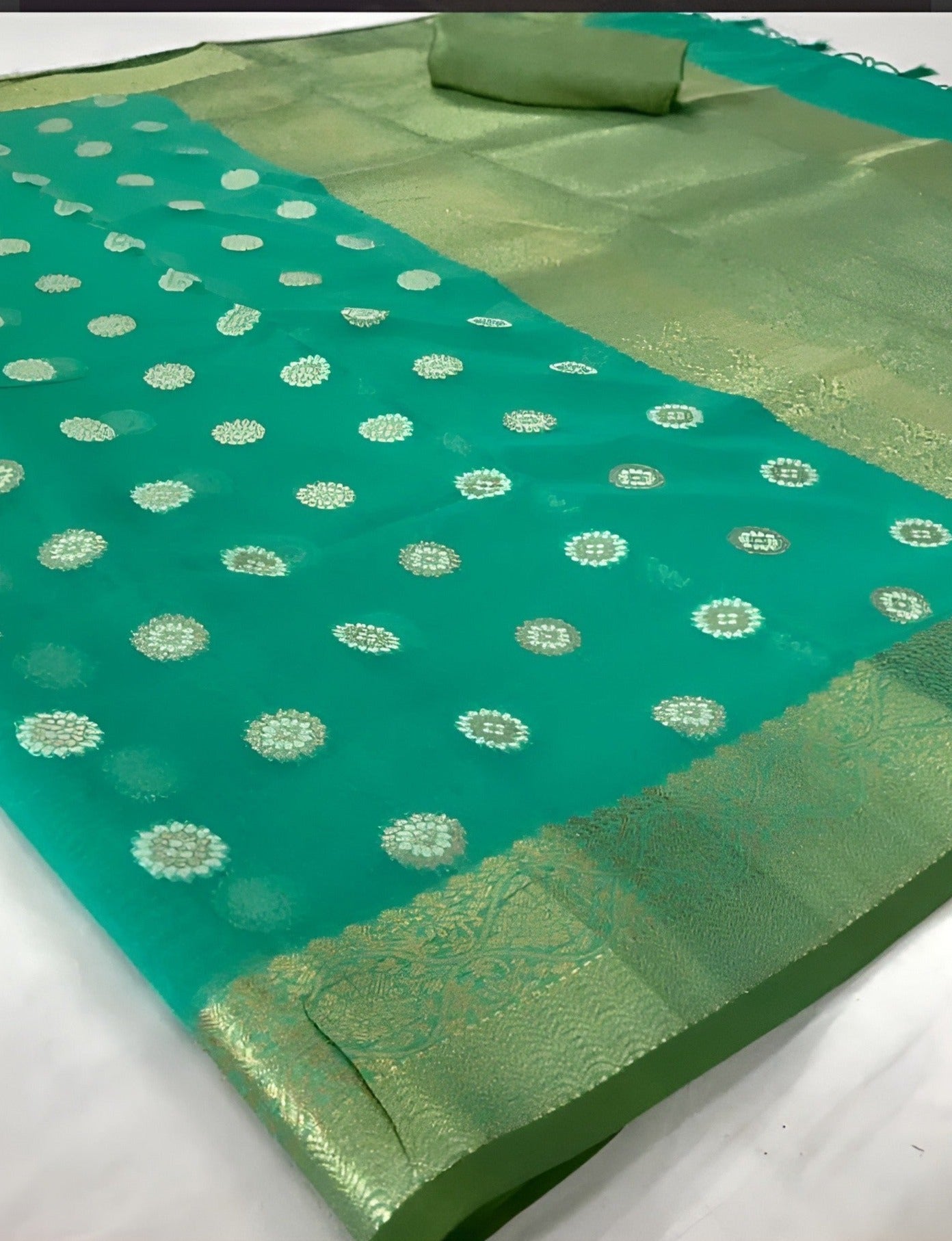 EKKTARA Saree For Women Sea Green Zari Woven Linen Silk Saree