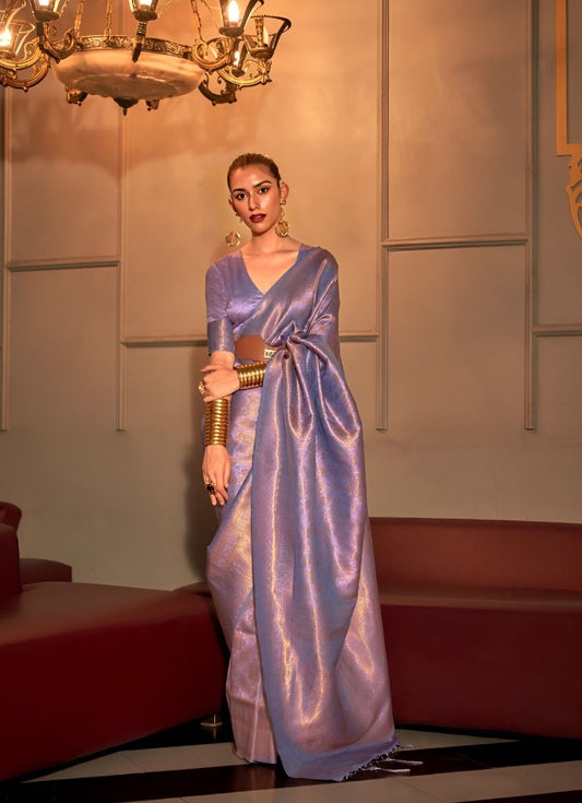 EKKTARA Saree For Women Lilac Purple Two Tone Handloom Weaving Silk Saree