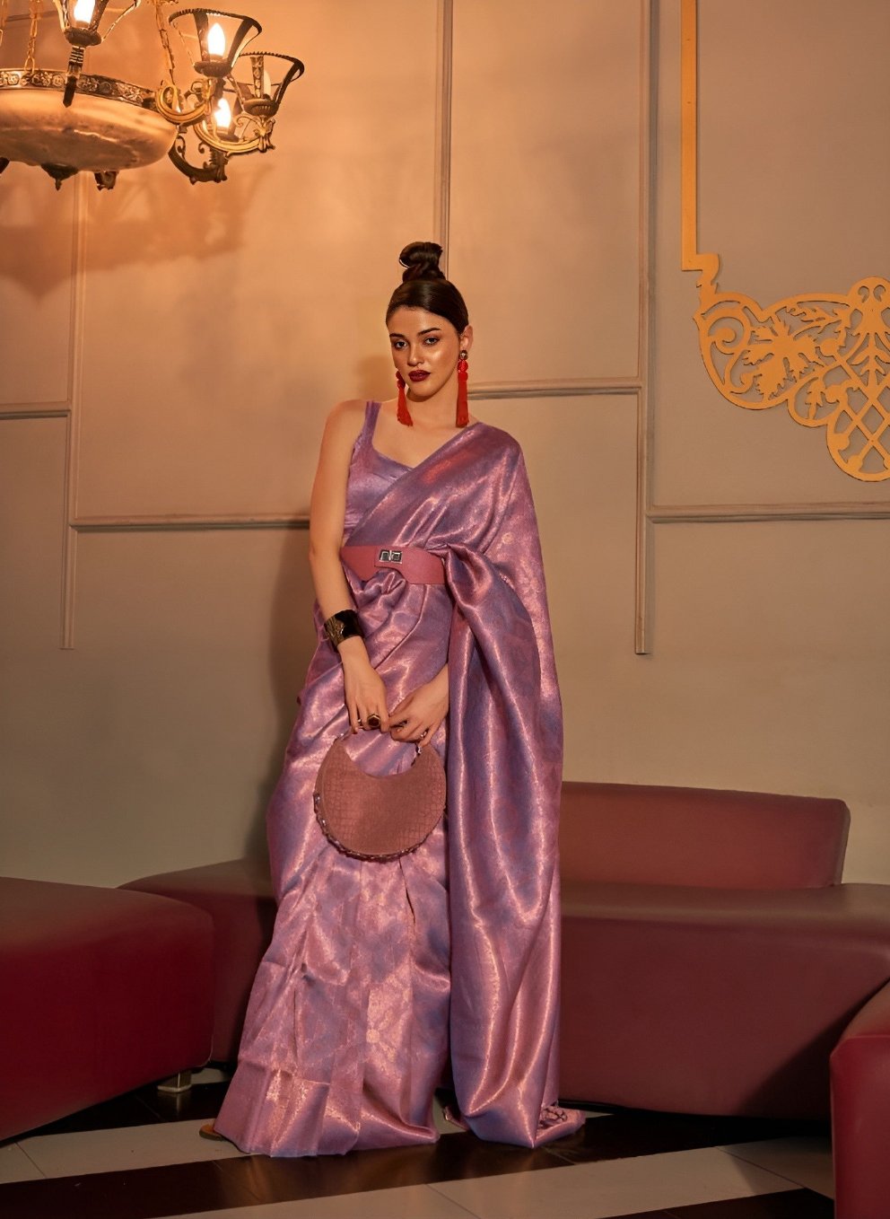 EKKTARA Saree For Women Light Purple Two Tone Handloom Weaving Silk Saree